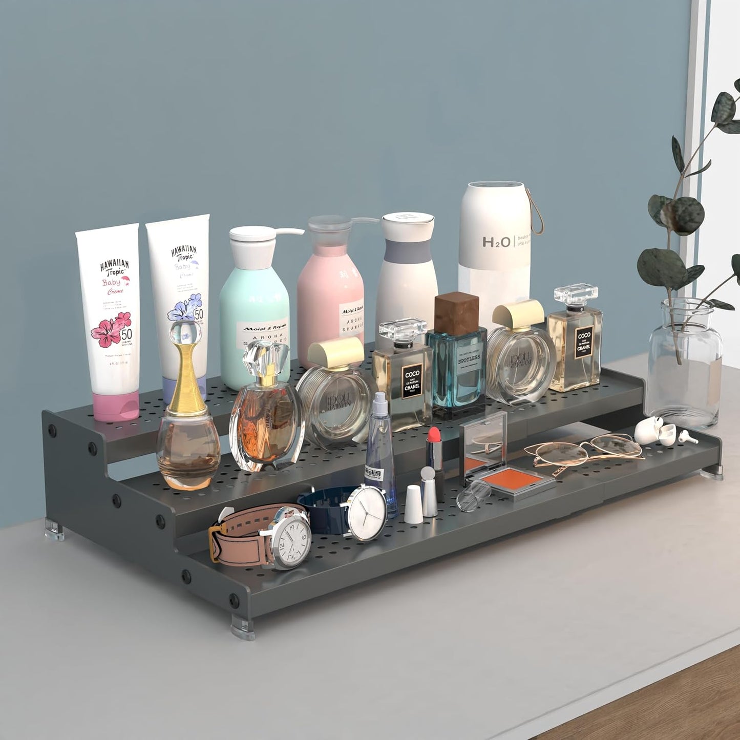Expandable Spice Rack organizer with 3-Tier step shelf,Modern Design heavy duty,Non Skid and Visibility ,Great for