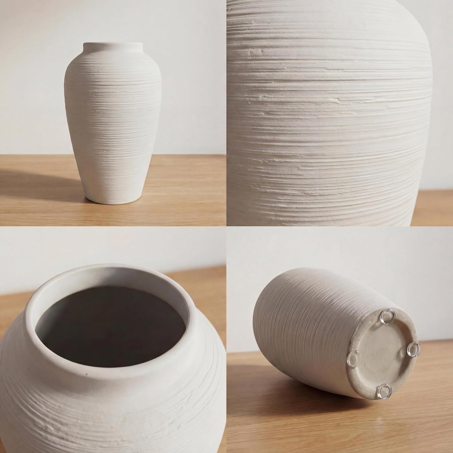 Off-White 10" Ceramic Vase / White Ribbed - 10" Medium
