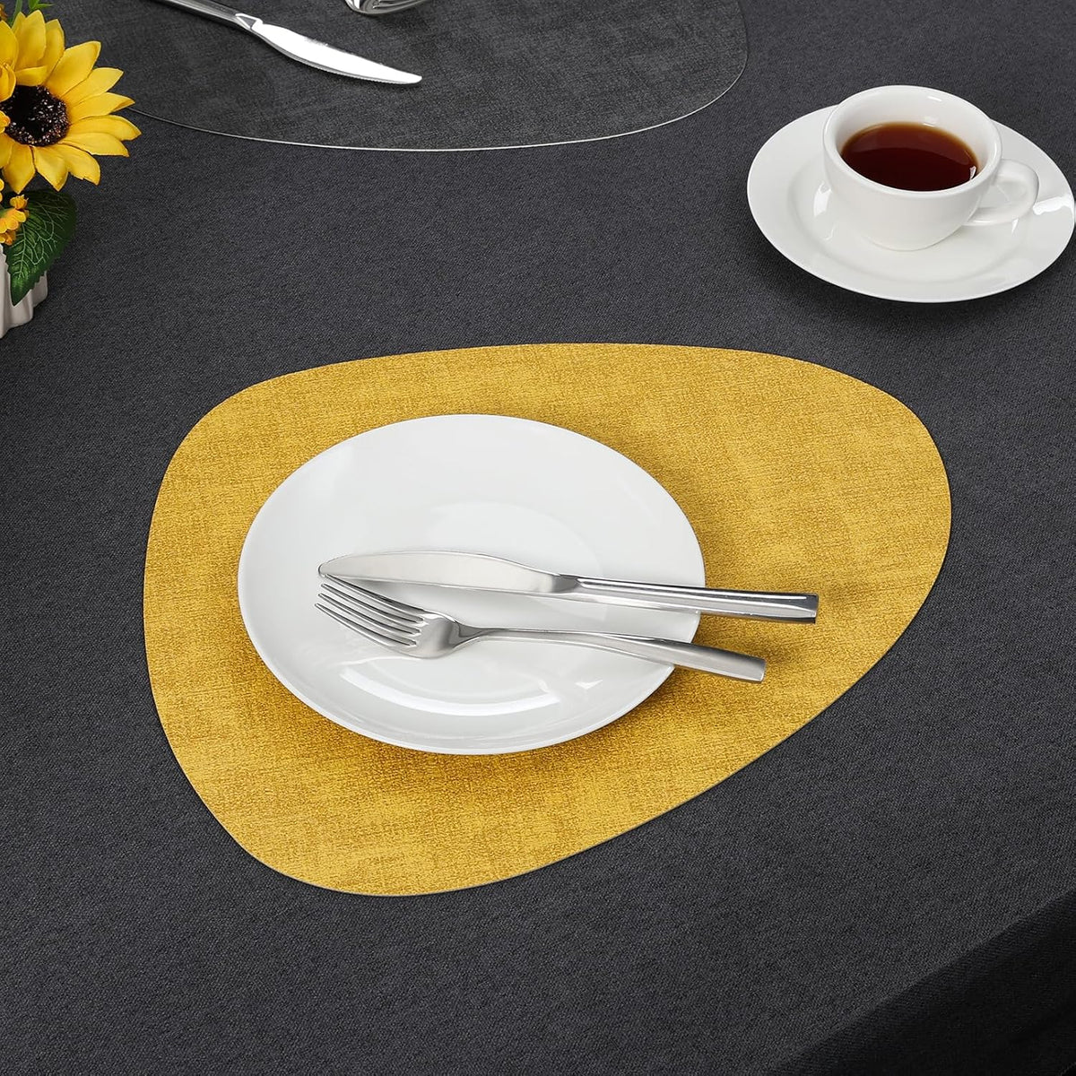 Faux Leather Placemats Set of 6, Dual Sided with Drink Coasters | Washable Wipeable Place Mats, Non Slip Heat Resistant