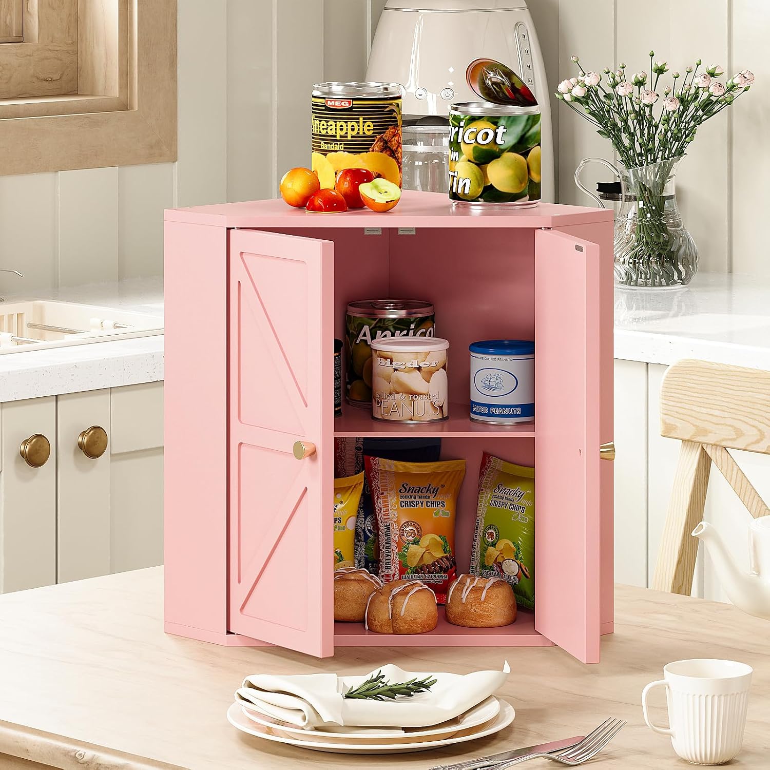 Trironsun Corner Bread Box for Kitchen Counter Double Layer Bamboo Bread Storage Container Large Capacity Bread Storage