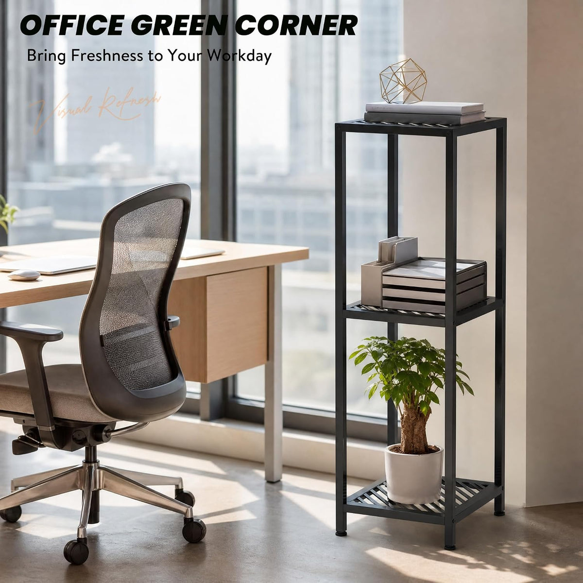 TOSKING Tall 3-Tier Heavy Duty Metal Plant Stand,12"x12"x42" ,Black | Indoor/Outdoor Corner Shelf, 300 LBS, 2 Height