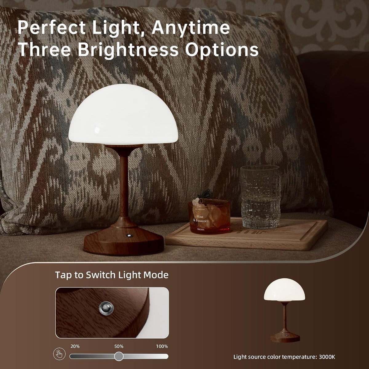 Mushroom Lamp Cordless Lamp Table Lamp,Outdoor Waterproof Shower Lamps,5000mAh Rechargeble Battery Operated Dimmable