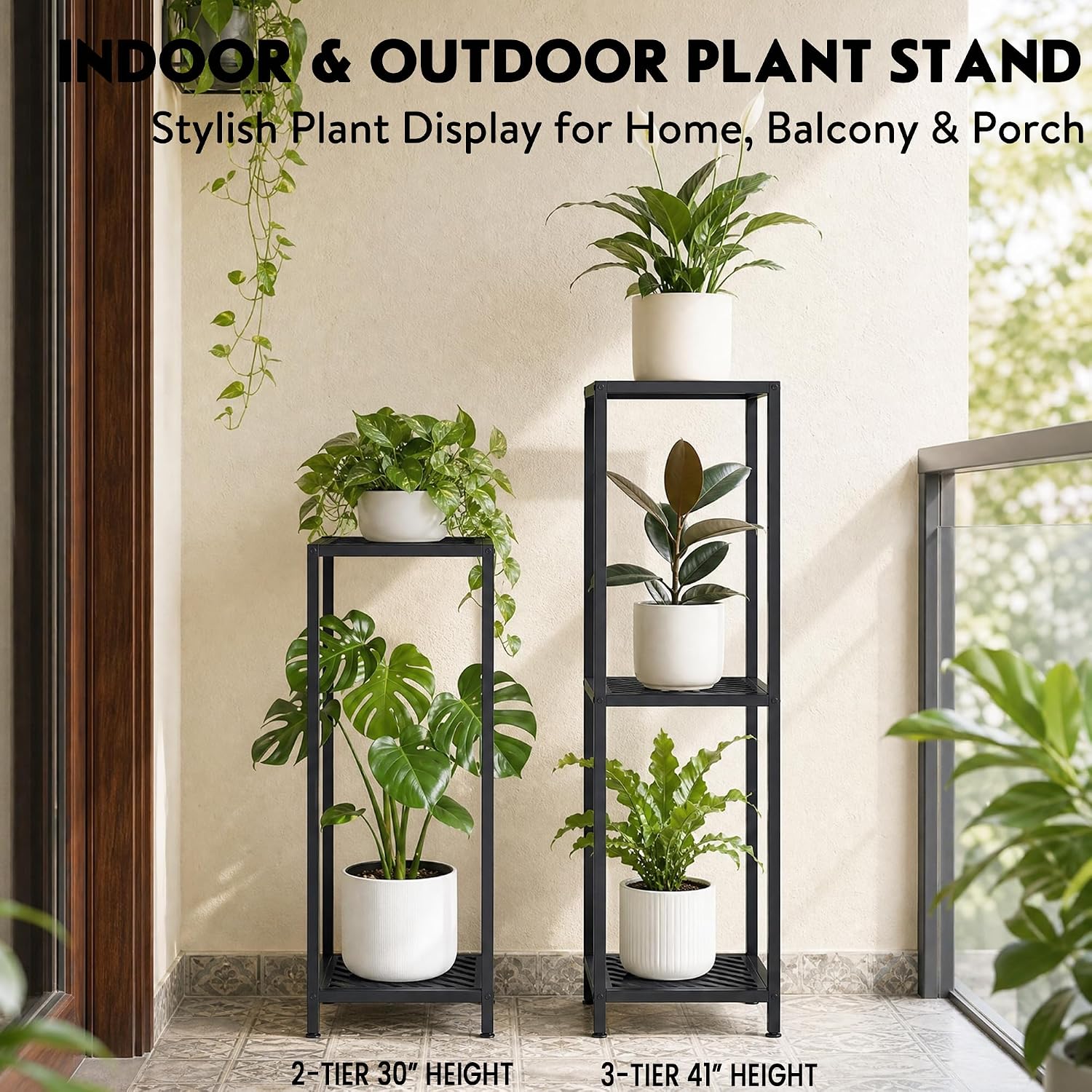 TOSKING 2-Tier Tall Plant Stand Indoor, 30-Inch Modern Metal Shelf, Black | Heavy-Duty Design, Corner Flower Shelf