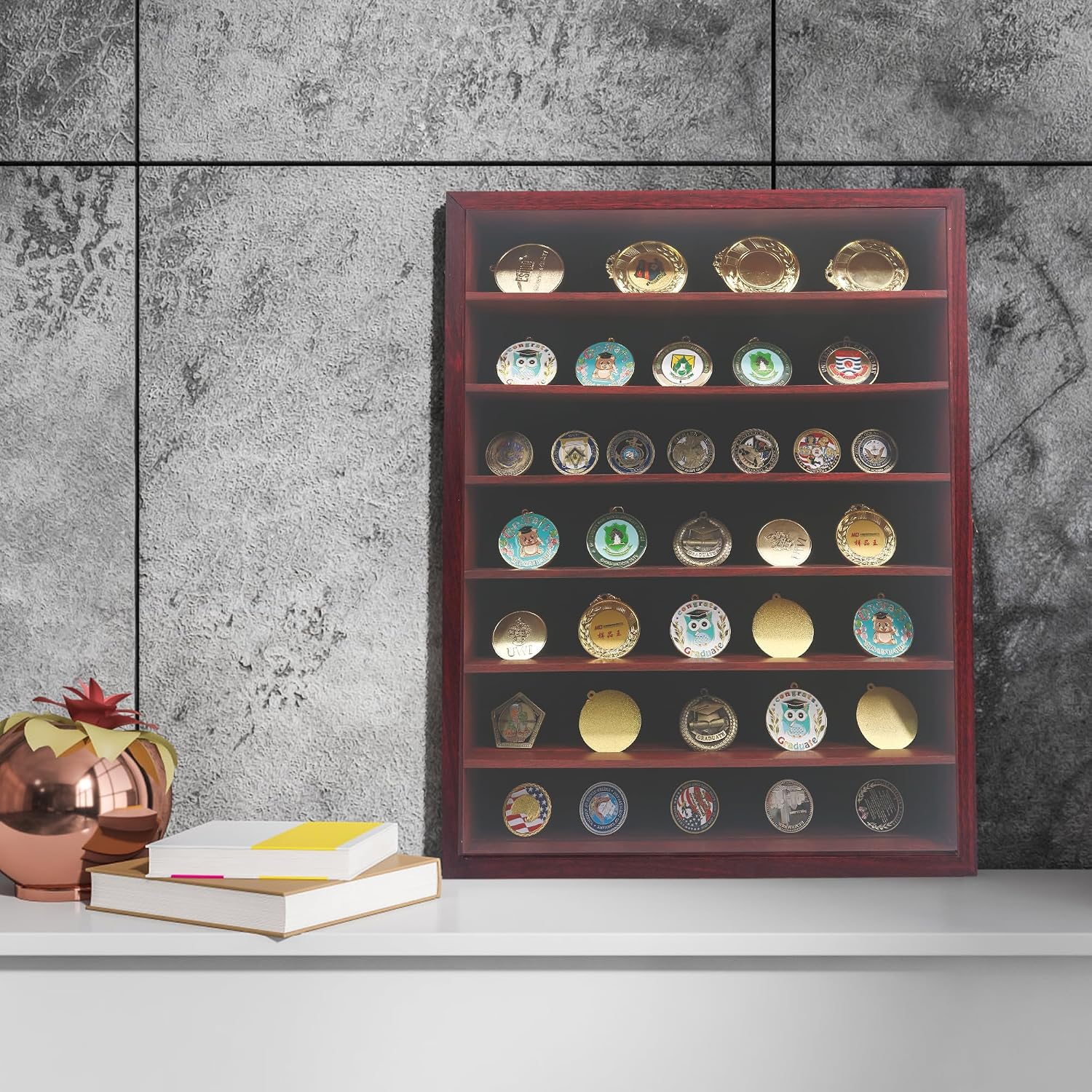 16x20 Wooden Shadow Box Frame with Removable Shelves Deep Display Case for Military Medals Keepsakes Cherry