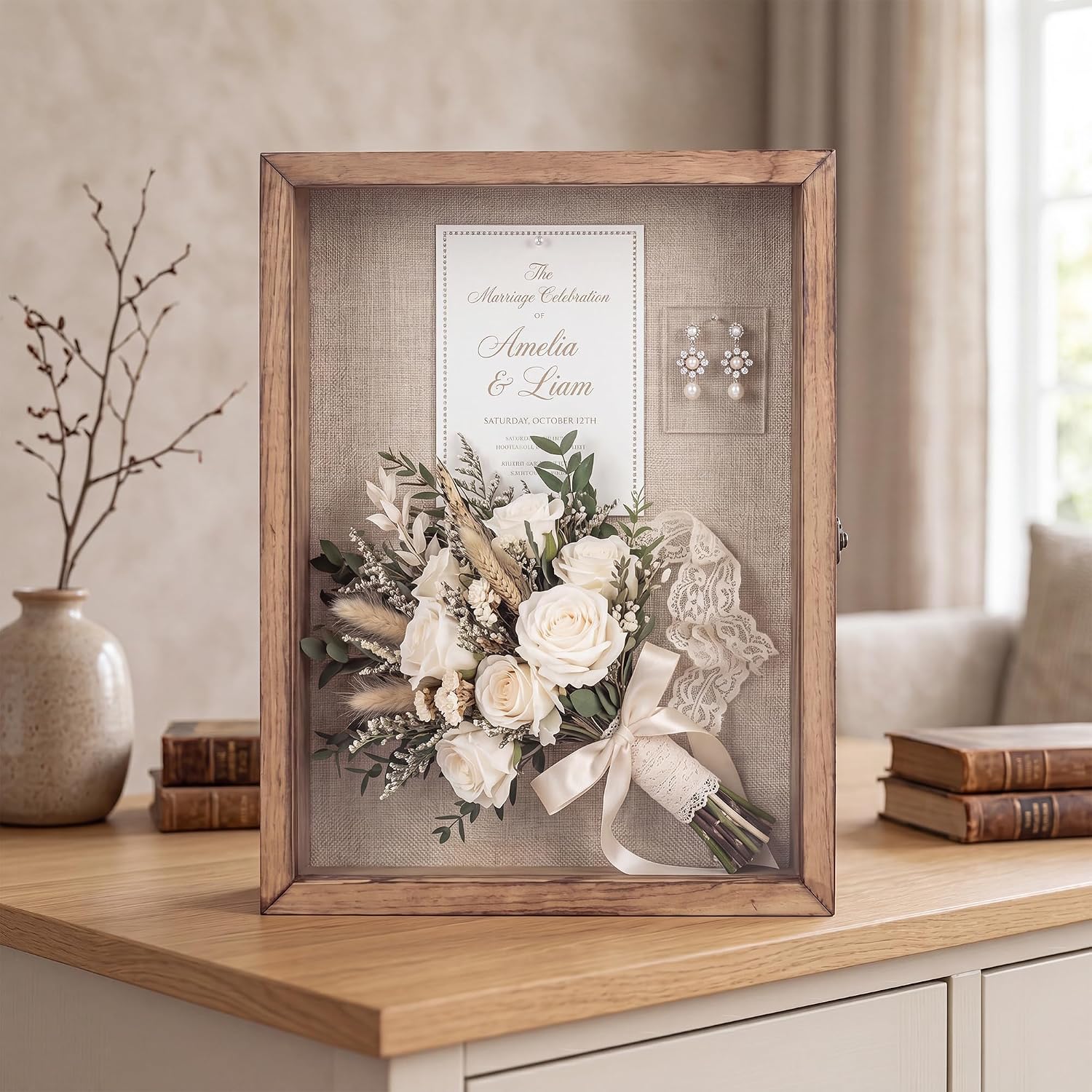 Shadow Box Frame 11x14, Wood Display Boxes with Linen Back | Large Shadow Box with Paulownia Wood and Real Glass Cover