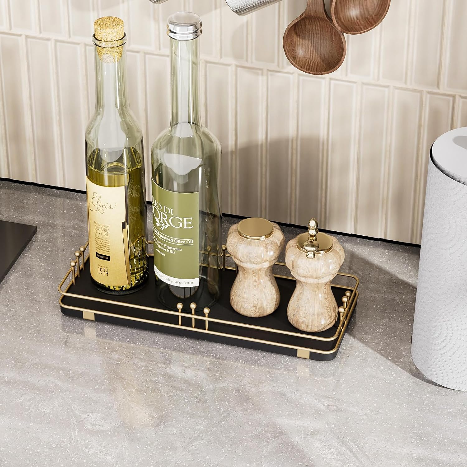 Kitchen Tray for Salt Spice / 11.3 x 4.4 x 1.6 / Black + Gold