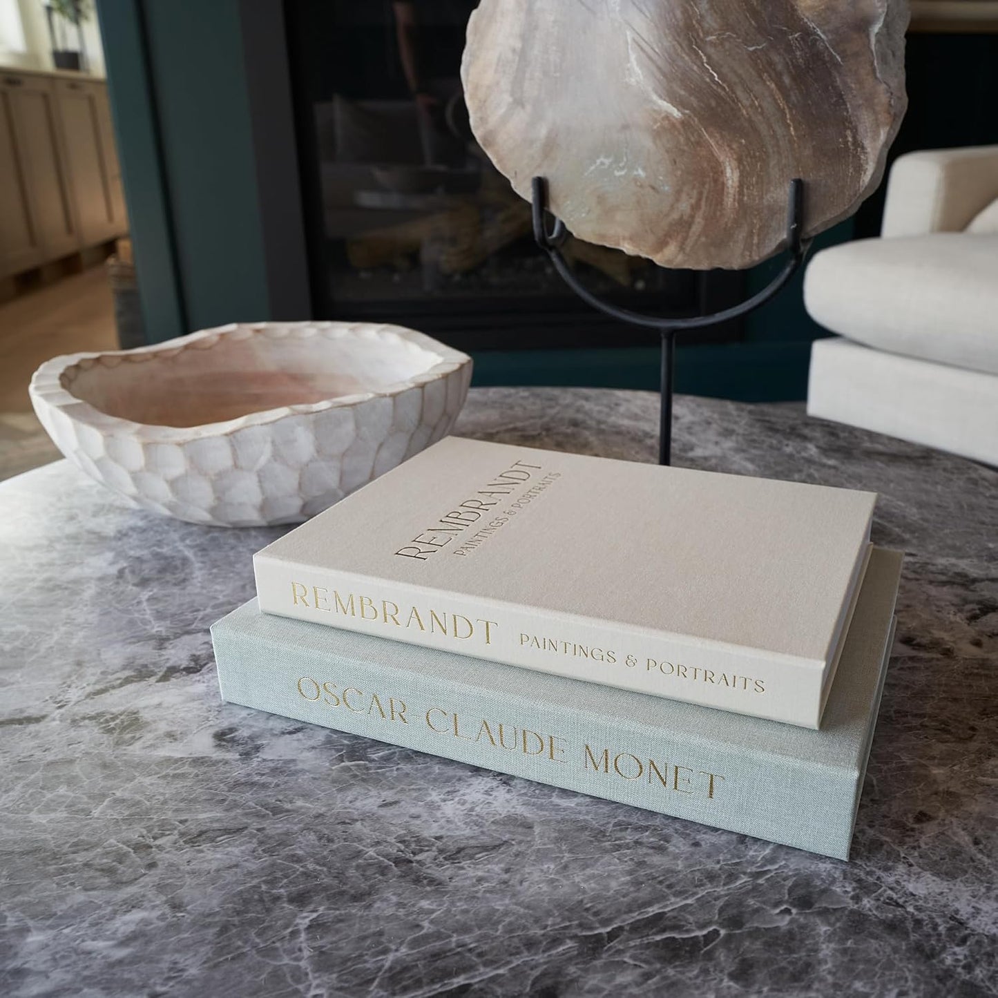 Decorative Linen Books / Sage-beige / Set of 2