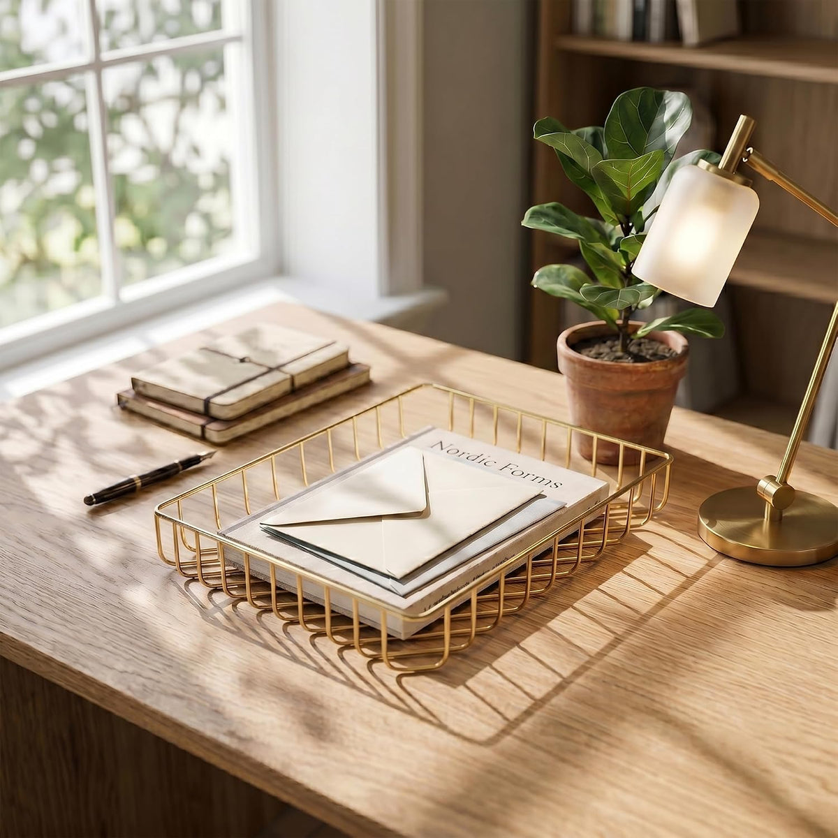 Elegant Wire Desk Tray Organizer - Multipurpose A4 Letter Size File Tray, Premium Metal Mesh Document & Magazine