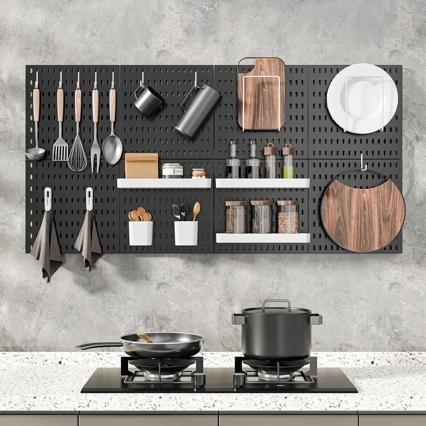 MULSAME Pegboard Combination Kit, 25.2" x 25.2" Wall Mounted Storage Set with 4 Pegboards & 20 Accessories Hanging, Peg