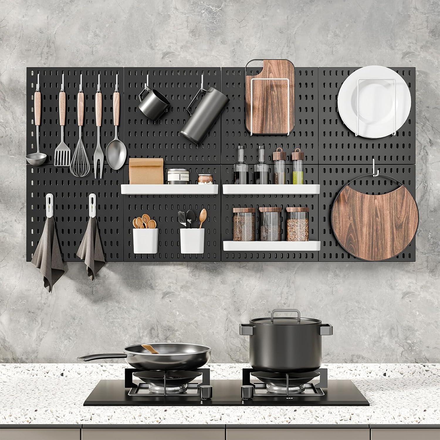 MULSAME Pegboard Combination Kit, 25.2" x 25.2" Wall Mounted Storage Set with 4 Pegboards & 20 Accessories Hanging, Peg