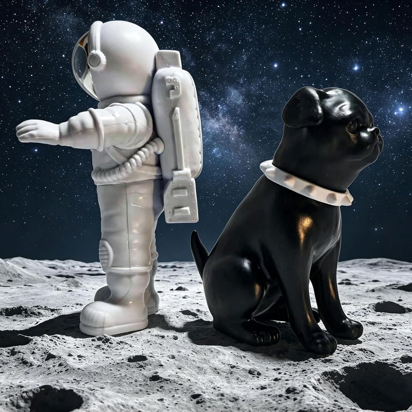 Astronaut Statues / Dog Statue Rabbit Figurine Ornament / Silver / Set of 3
