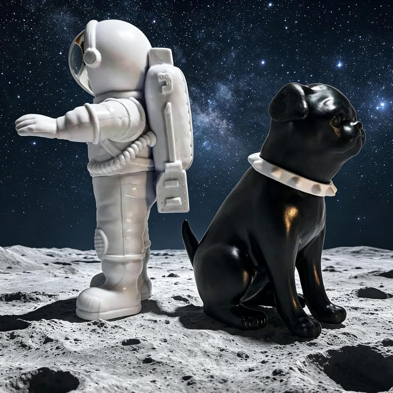 Astronaut Statues / Dog Statue Rabbit Figurine Ornament / Silver / Set of 3