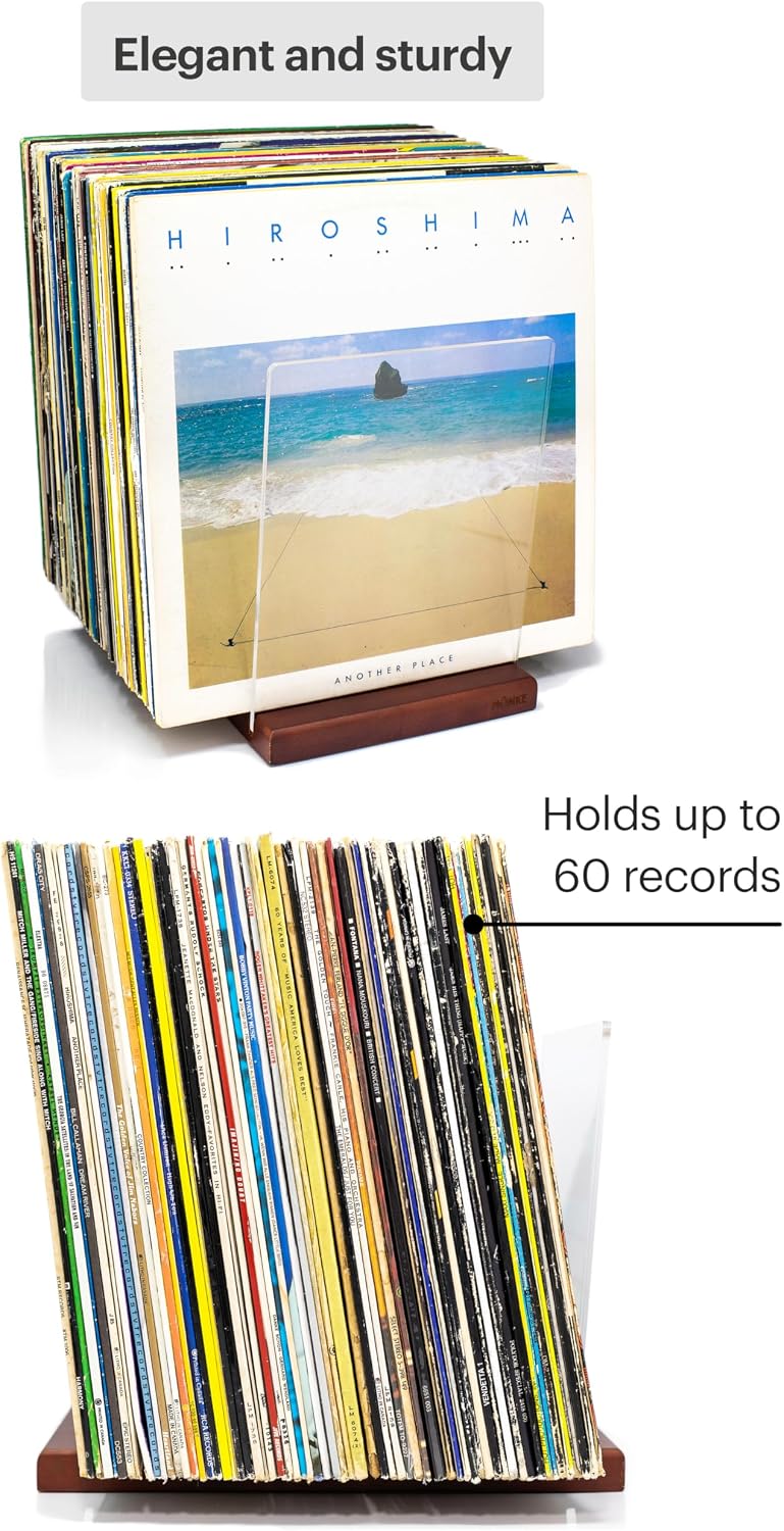 Premium Vinyl Record Storage - a Mid-Century Style Record Holder for Albums, 60-70 LP Capacity - Complements Any Record