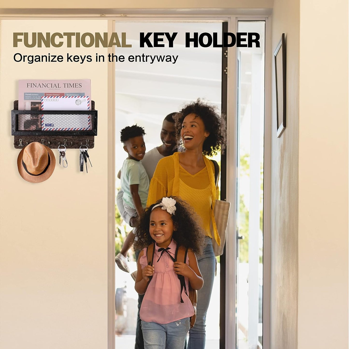 Wooden Wall Mount Key Rack Hanger Organizer / Brown