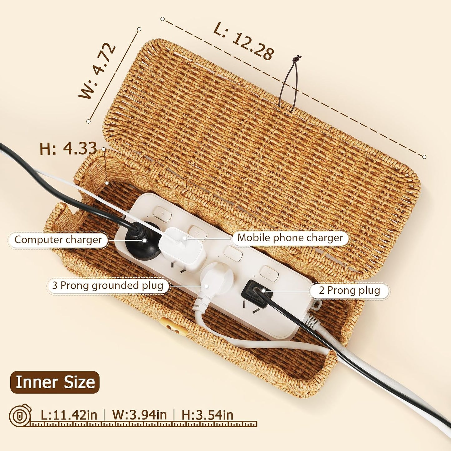 Handwoven Faux Rattan Cord Organizer Box / Natural / Rectangle