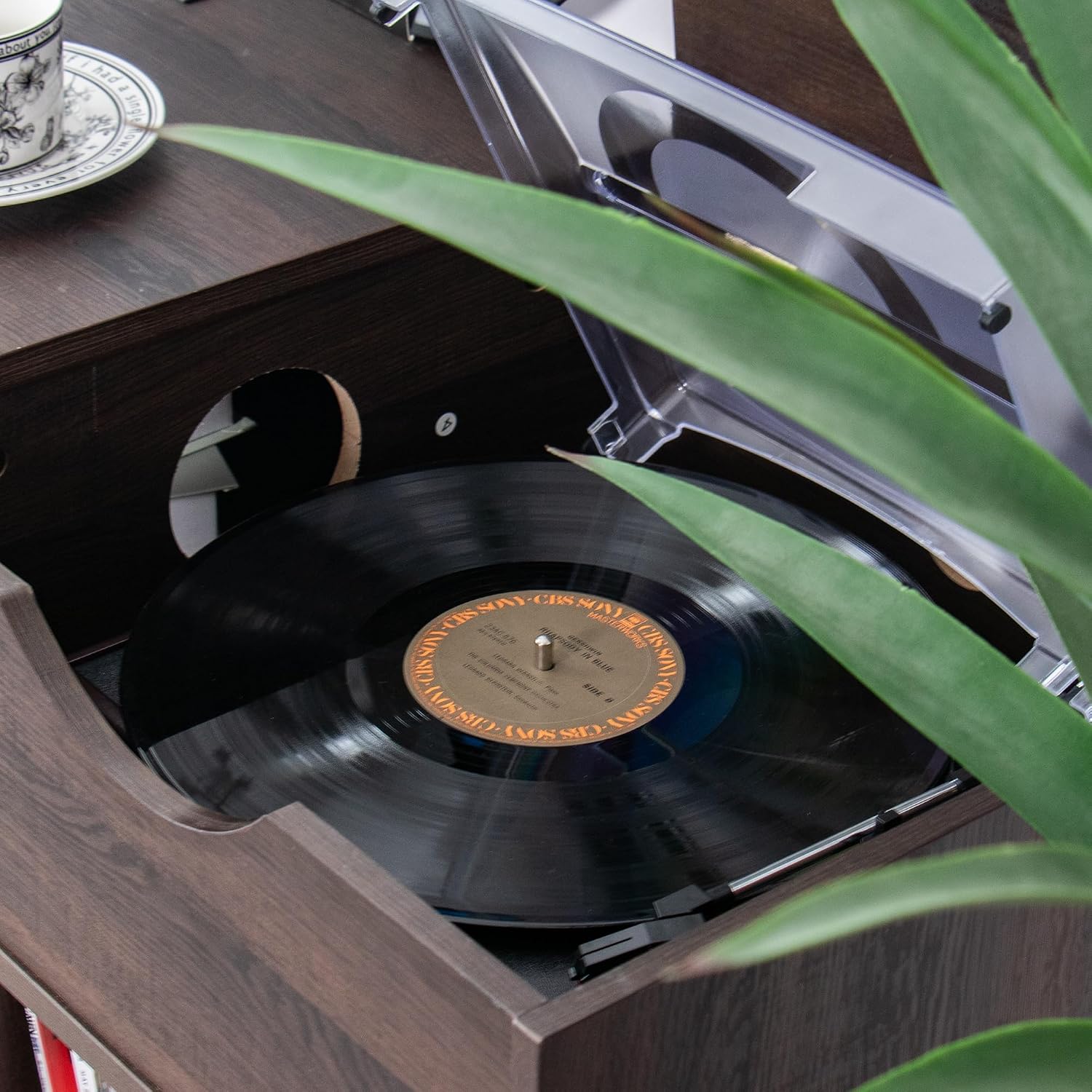 Record Player Stand, Vinyl Record Cabinet Holds Up to 200 Albums | Vinyl Storage Cabinet with Power Outlet, Turntable