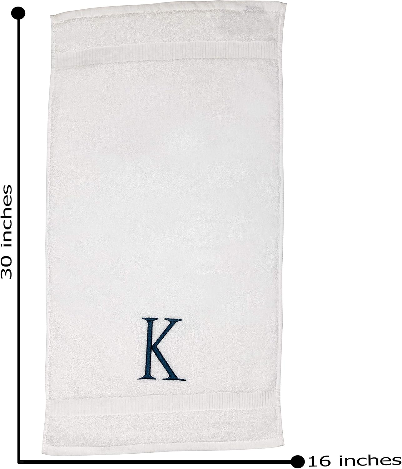 White with Navy Monogrammed Hand Towels for Bathroom - Set of 2 Letter K | Luxury Hotel Quality Initial Towels For