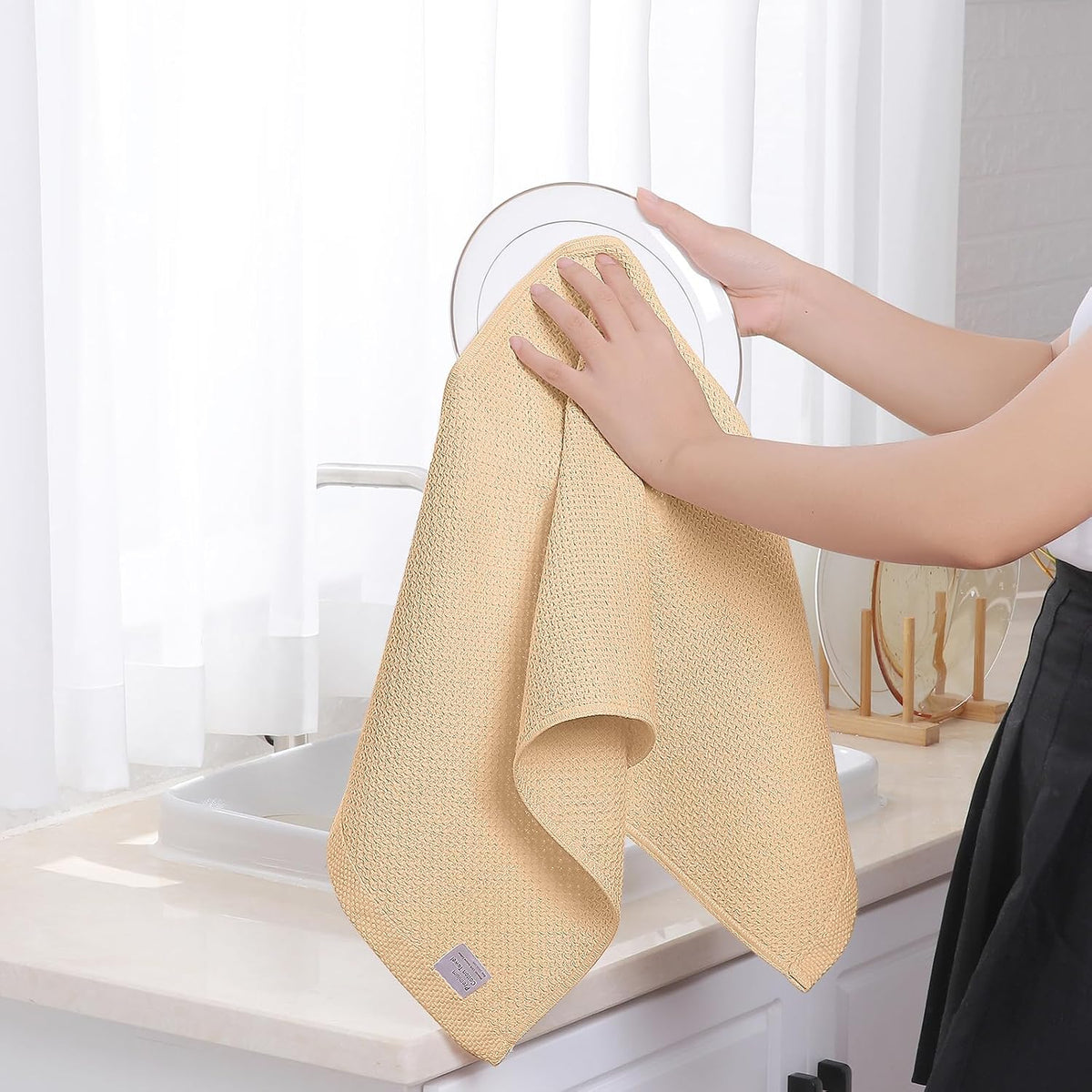 Homaxy 100% Cotton Waffle Weave Kitchen Dish Towels 6-Pack, Apricot | 13 x 28 Inches, Ultra Soft Absorbent Dish Towels