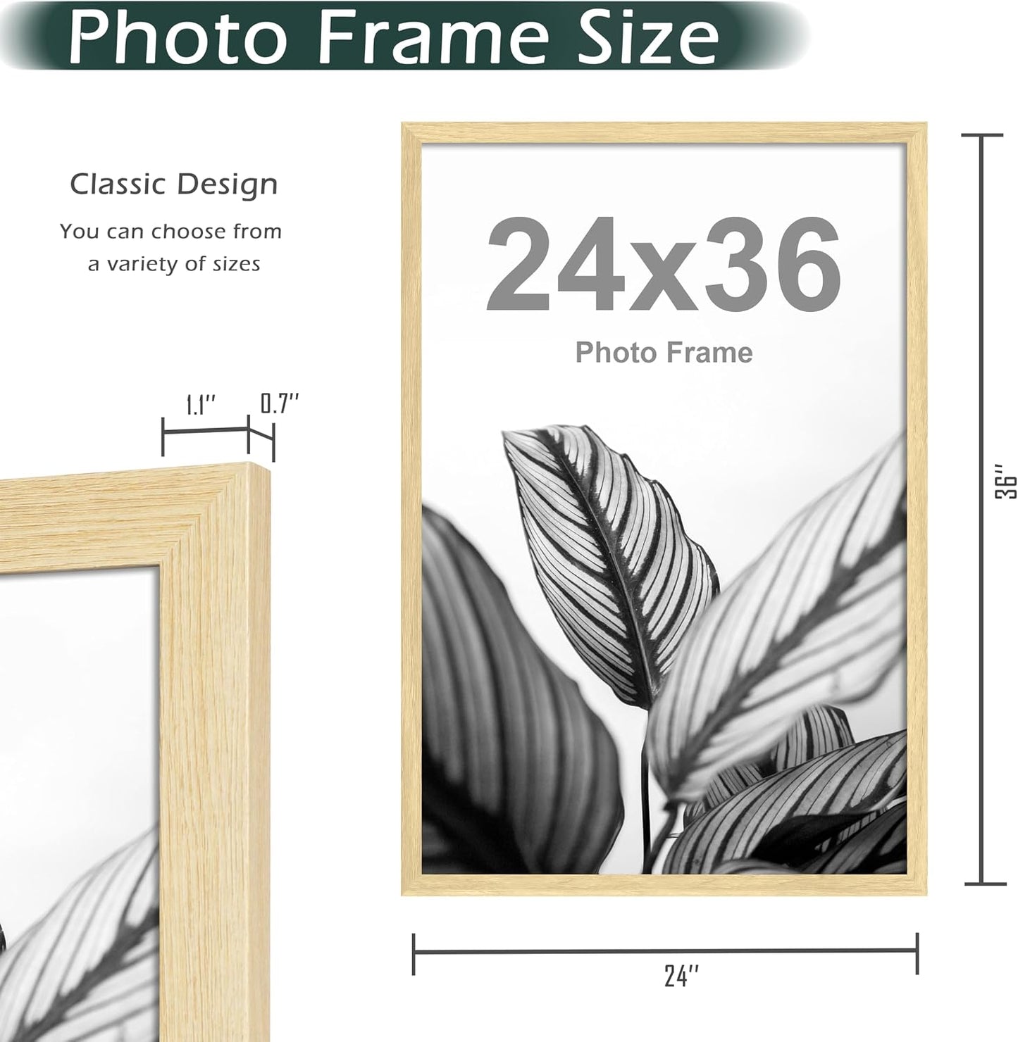 FrameWorks 24”x36” Wooden Poster Frame, Classic Natural Oak Matte Edged Frames w/Shatterproof Acrylic Glass, Photos