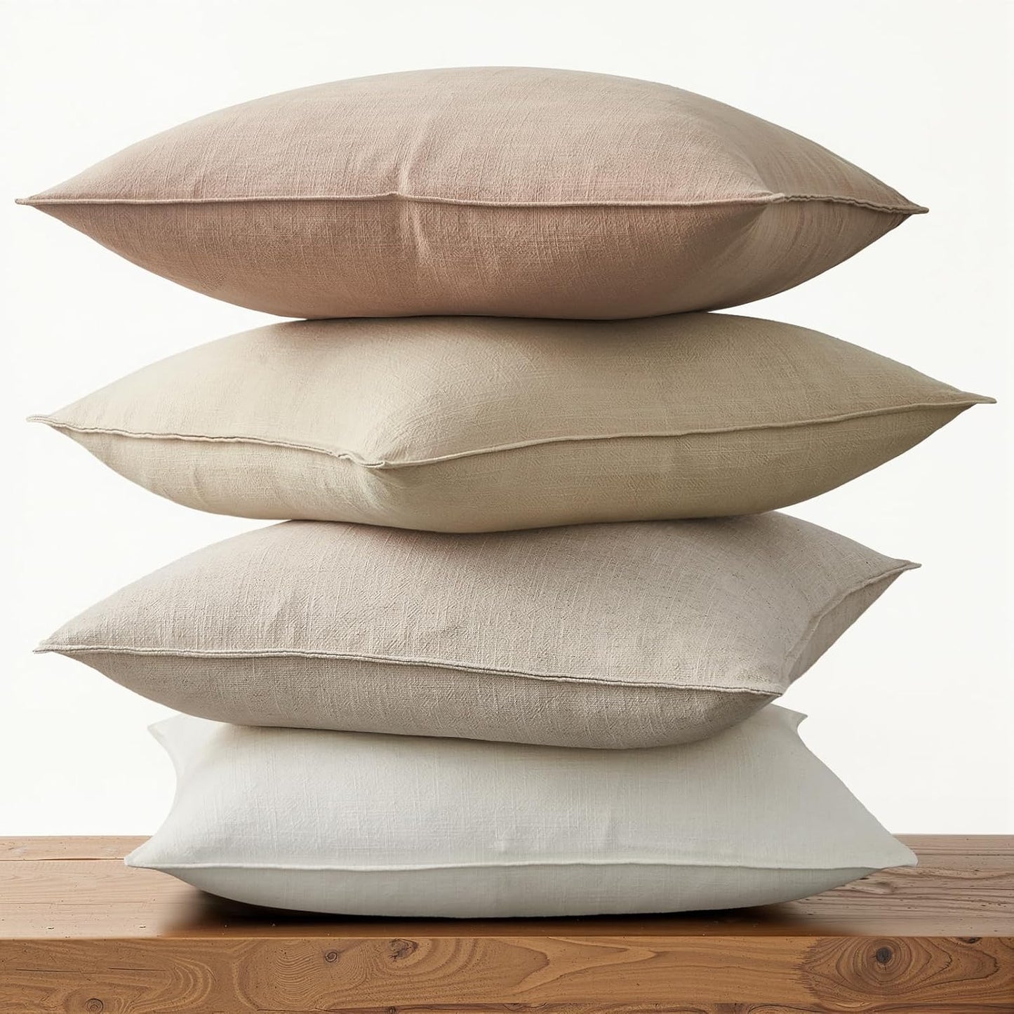 Decorative Linen Pillow Covers Boho Couch Throw Pillows for Bed / Natural / 18 x 18 / Set of 4