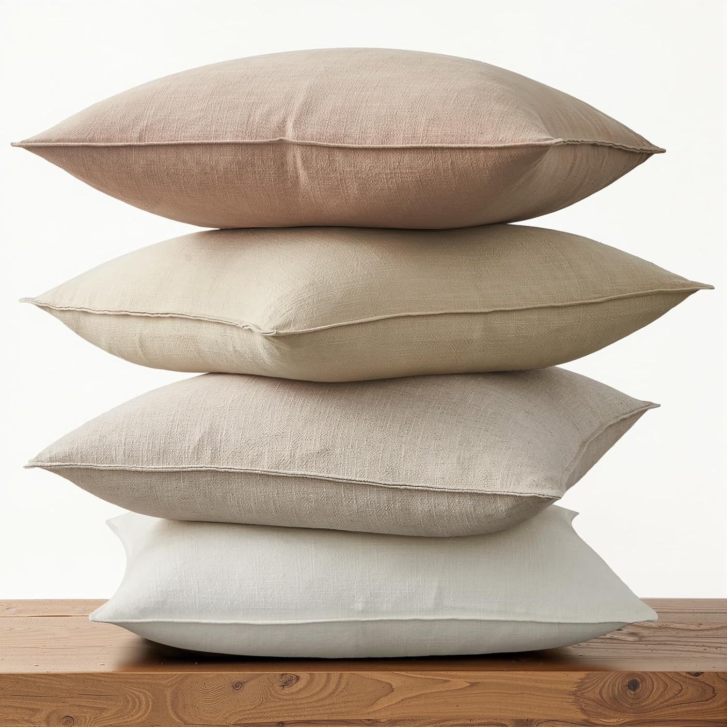 Decorative Linen Pillow Covers Boho Couch Throw Pillows for Bed / Natural / 18 x 18 / Set of 4