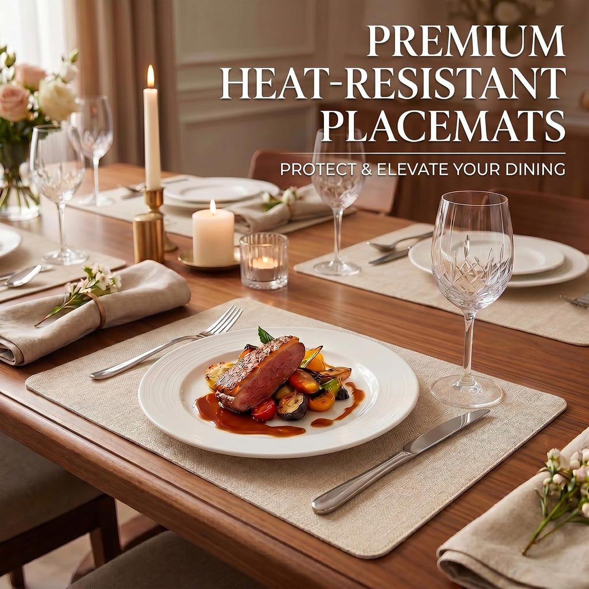 Faux Leather Placemats Set of 6, Wipeable Waterproof Stain Resistant Table Mats, Heat Resistant Thick Placemats with