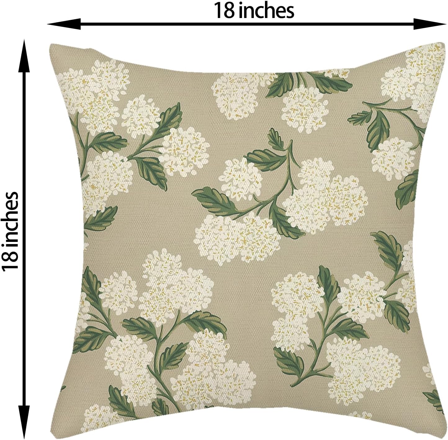 Beige Spring Pillow Covers Khaki Green Hydrangea Flower Decor / 18 x 18 / Beige Hydrangea / Set of 2