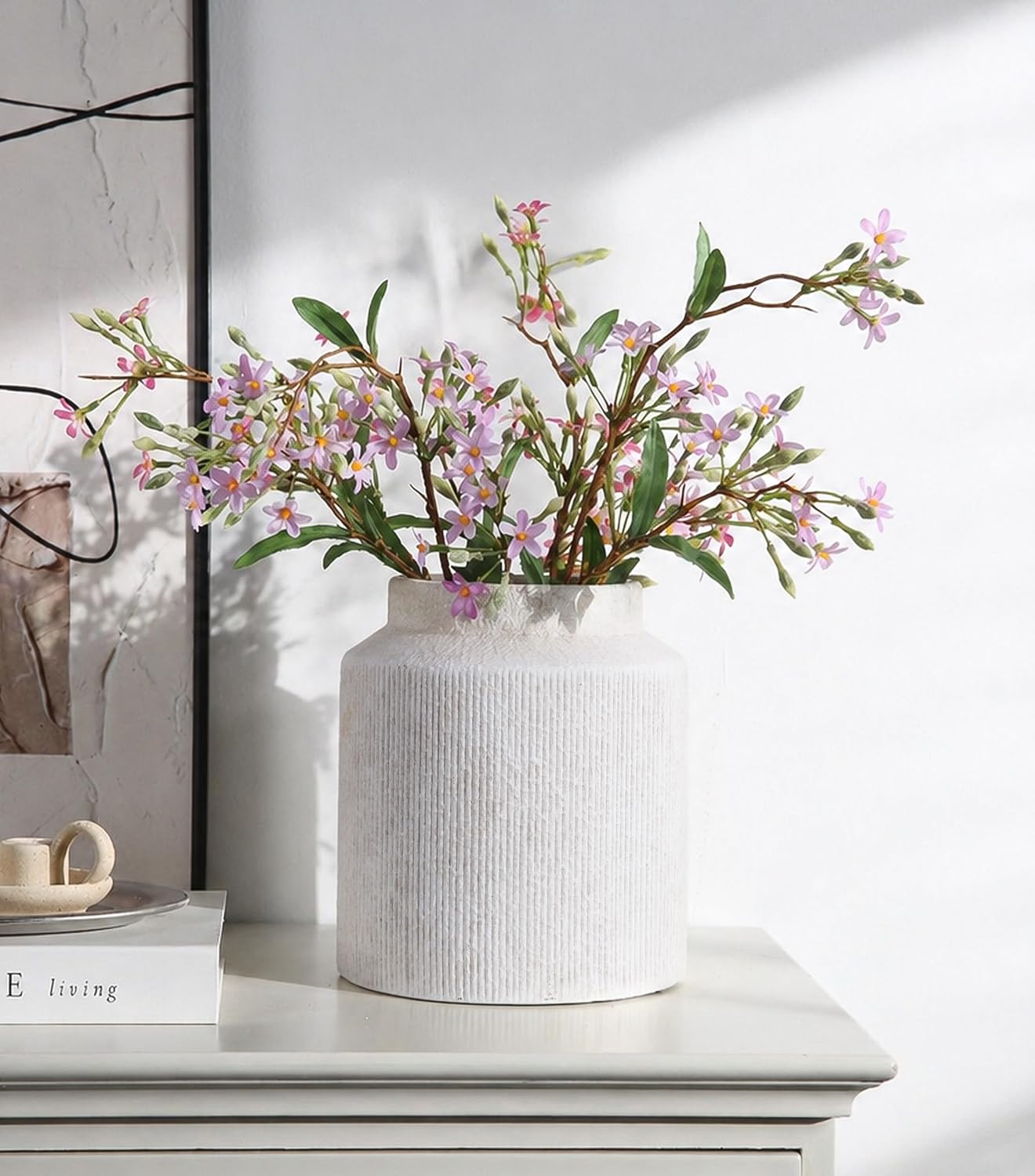 Rustic Vases / in Vase Ceramic Flowers Vase Wide Mouth Vase Farmhouse Decorative / White / 7 Inch