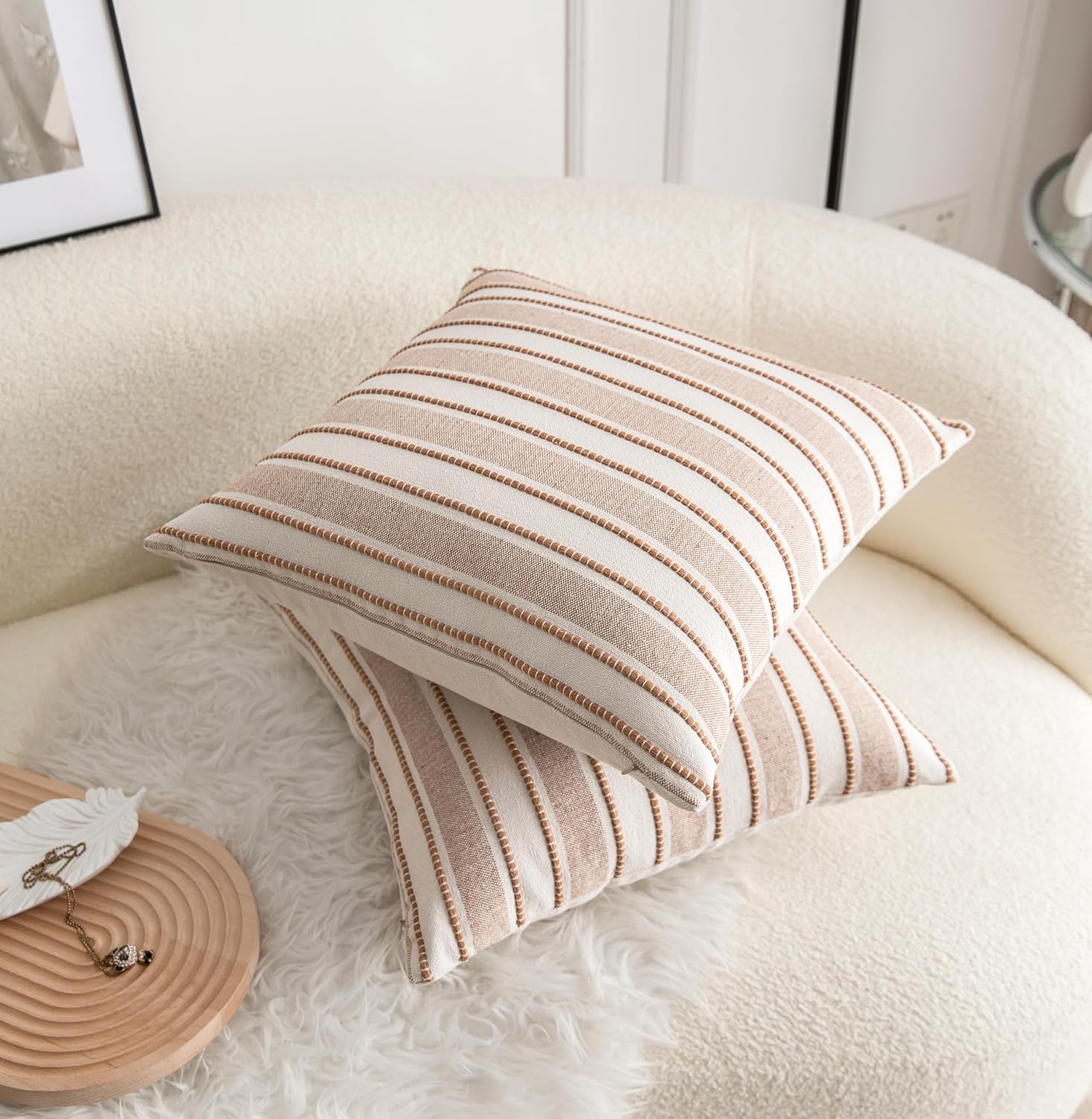 Farmhouse Textured Pillow Case / Brown / 18 x 18 / Set of 2