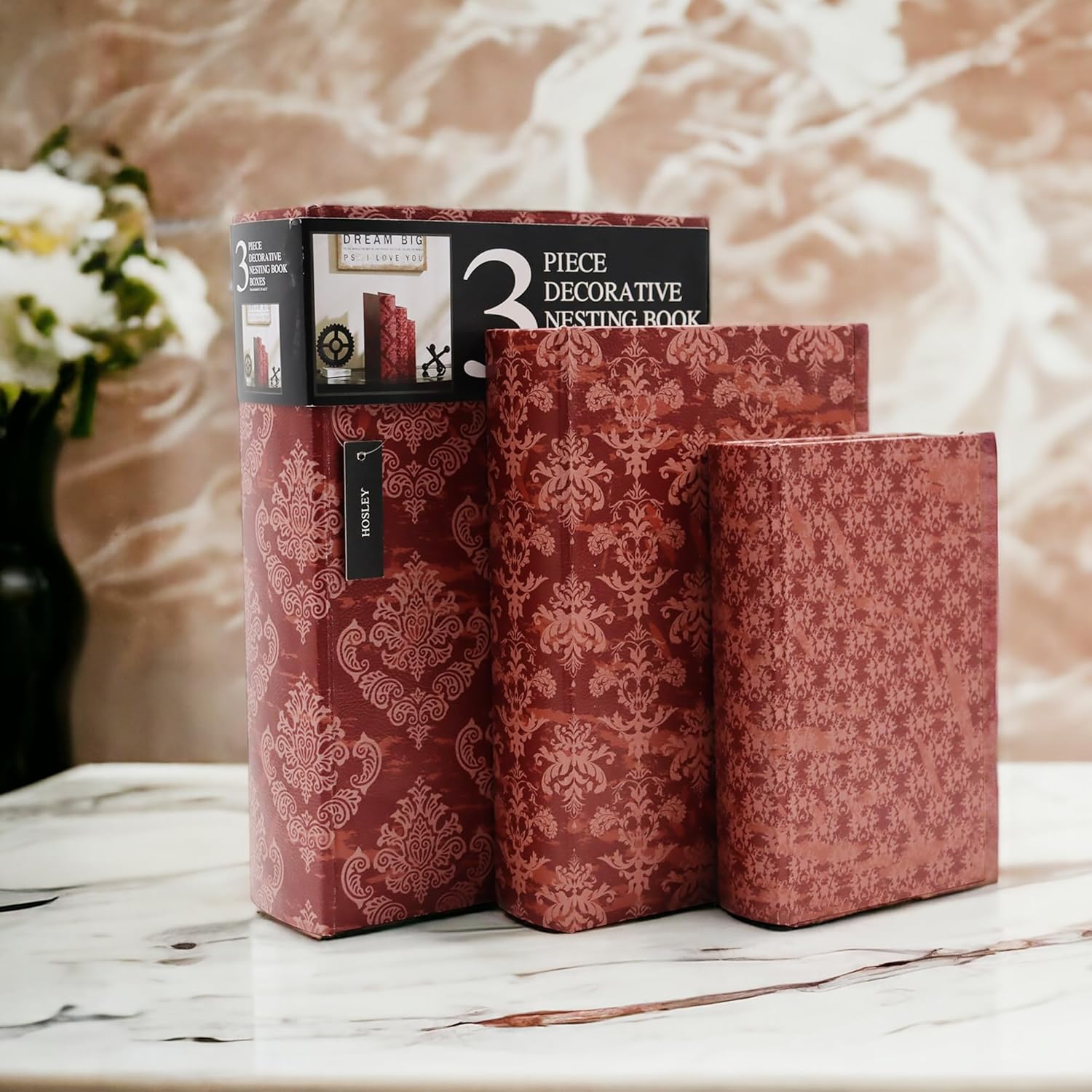 Farmhouse Memory Book Boxes / 1 Unit of 8'' , 10'' & 12'' High / Red / 8 Inch / Set of 3