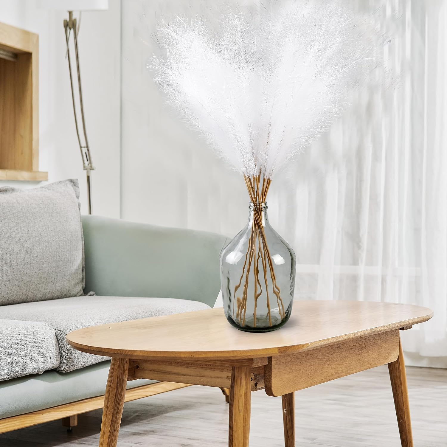 Faux Pampas Grass Decor 38"/ Tall Fake Pompas Floral Large Artificial / White / 3.1 Inch / Set of 12