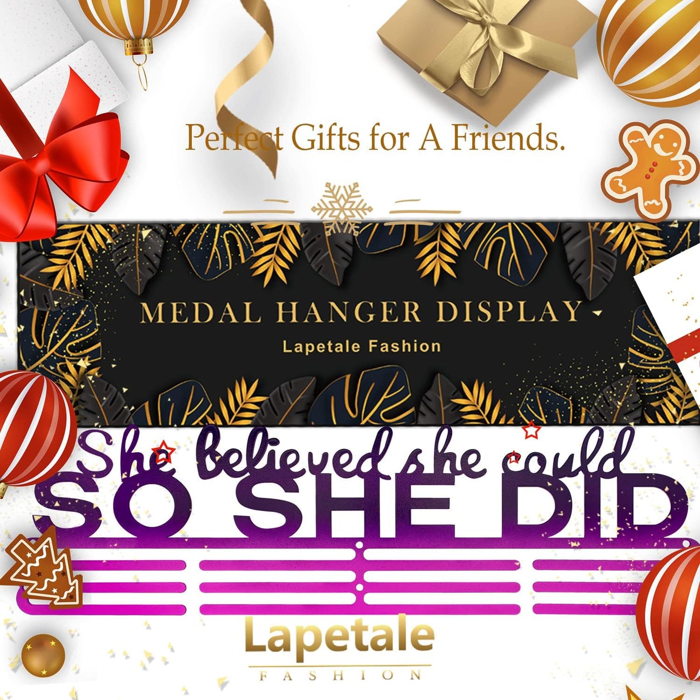 Sports Medal Holder Hanger Display Wall Rack in 16" Long-Medal Hanger Awards Ribbon Cheer,Gymnastics,Soccer,Softball