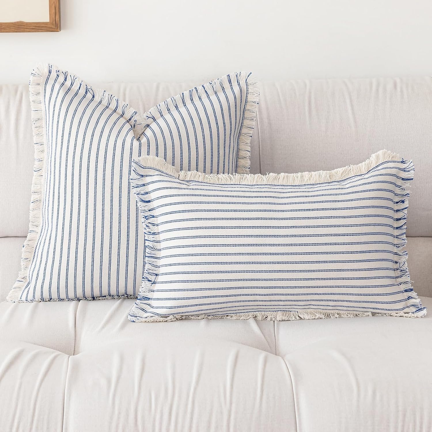 Throw Pillow Covers Striped Fringe Pillow Cover Farmhouse Cushion Covers / Blue / 24 x 24 / Set of 2