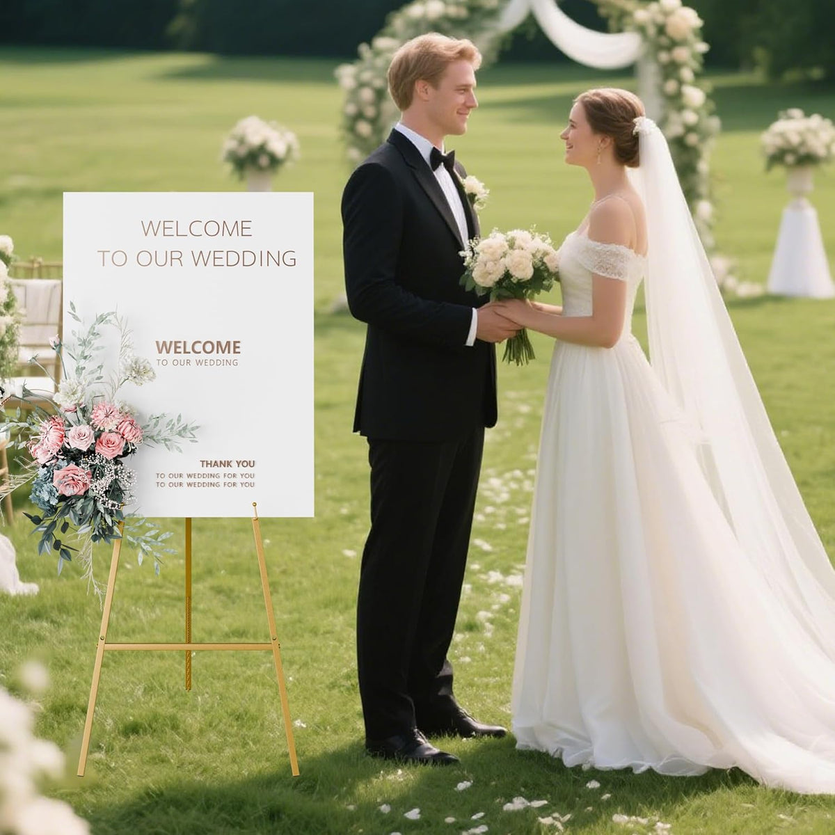 Gold Easel Stand for Sign, Wedding Sign | 4-Tier Adjustable Art Easel for Painting, Heavy Duty Easel 1pack
