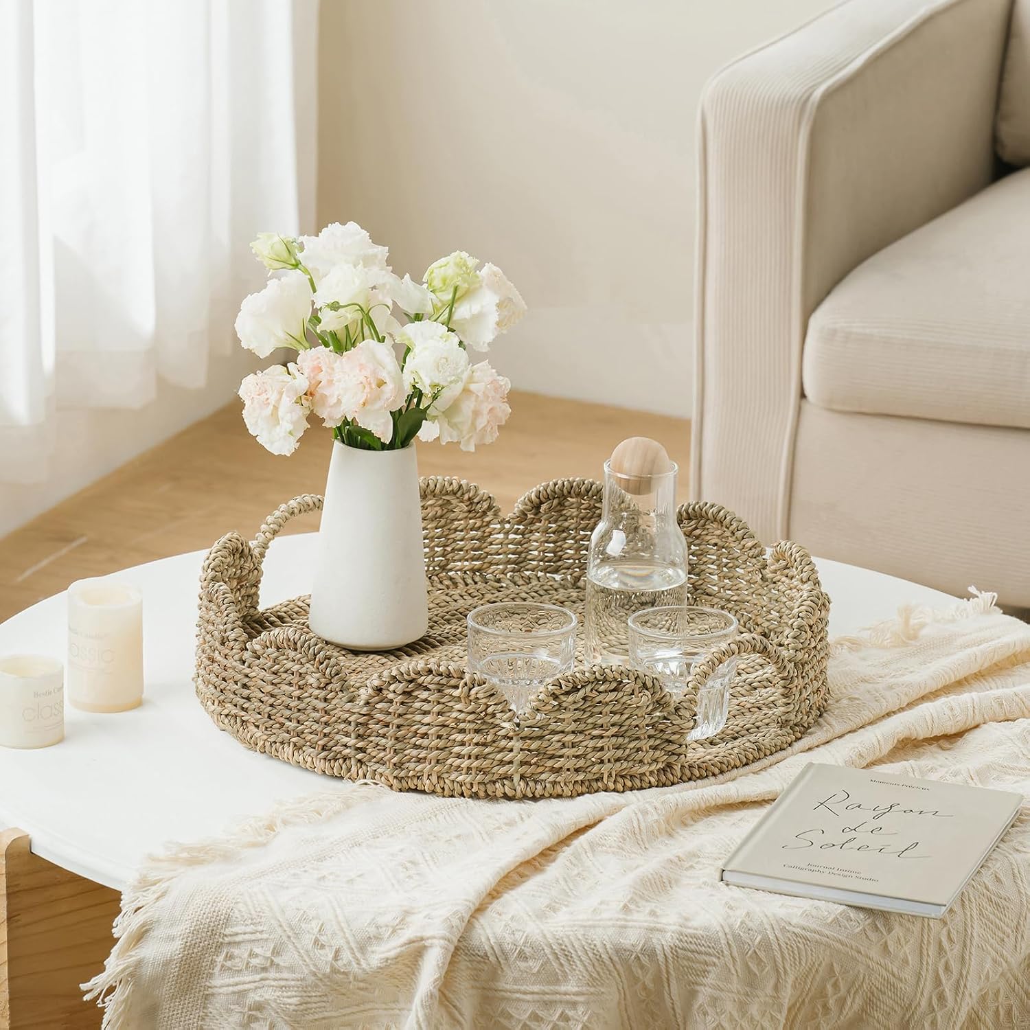 Wicker Tray / Round Wicker Basket / Seagrass-round / Set of 17