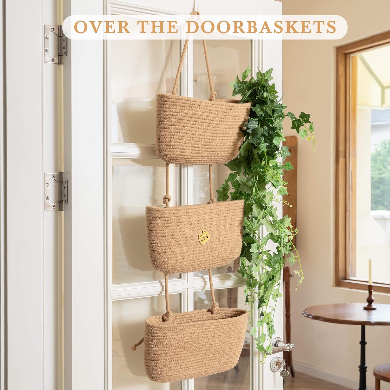 3-Tier Woven Cotton Wall-Mounted Storage Organizer Bag Decorative Hanging Nursery / Jute