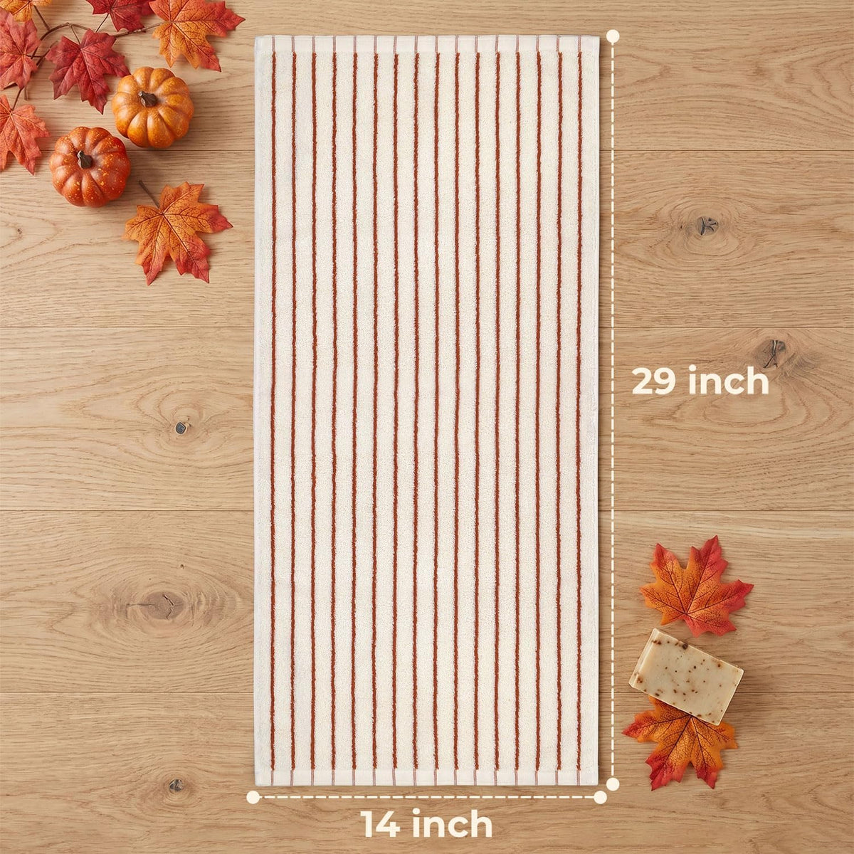 Striped Cotton Hand Towels Set of 4 - Soft, Absorbent Towels for Bathroom | Kitchen & Fall Gatherings, 13" x 29"