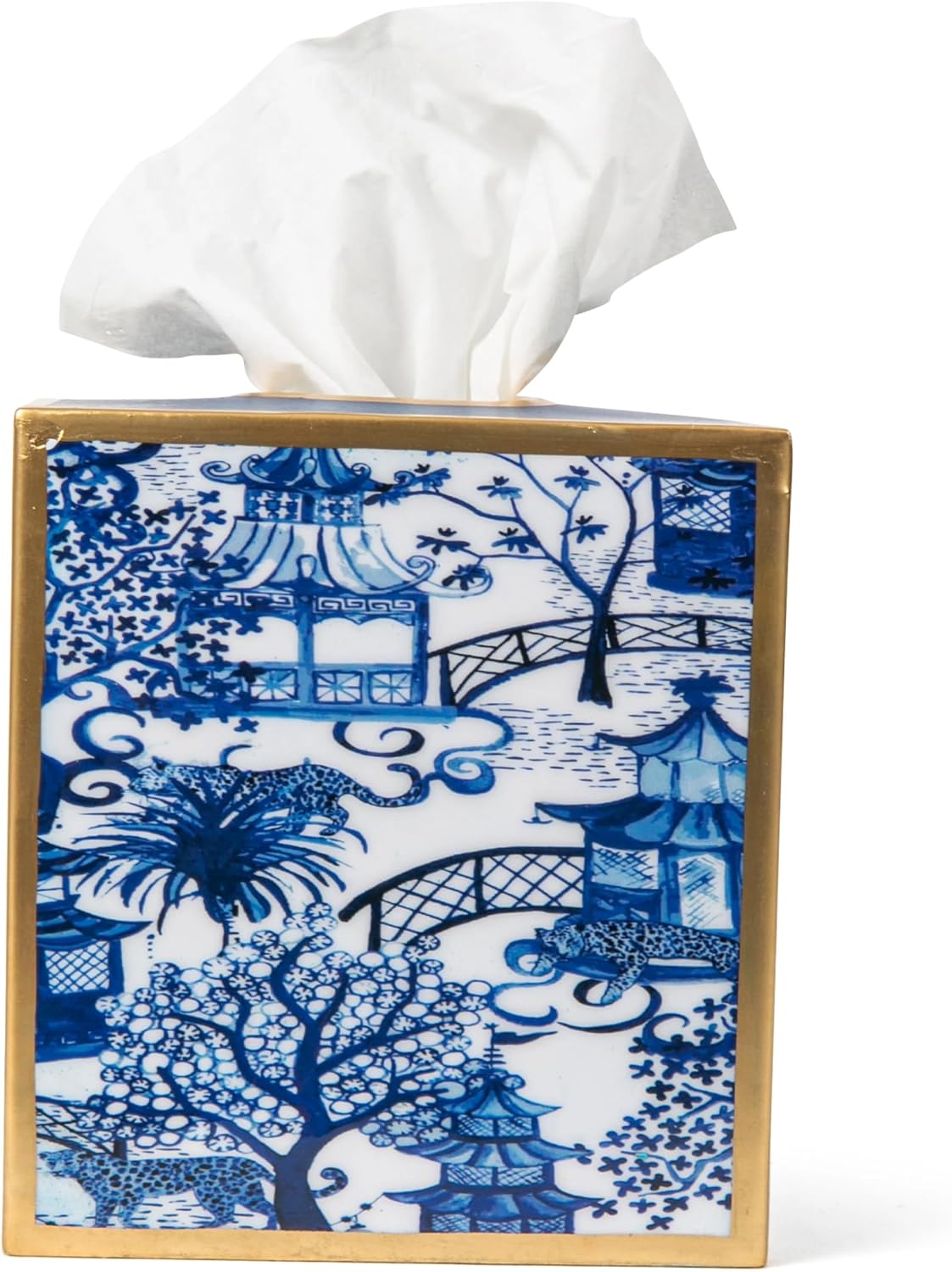 Decorative Tissue Box Cover / White & Blue