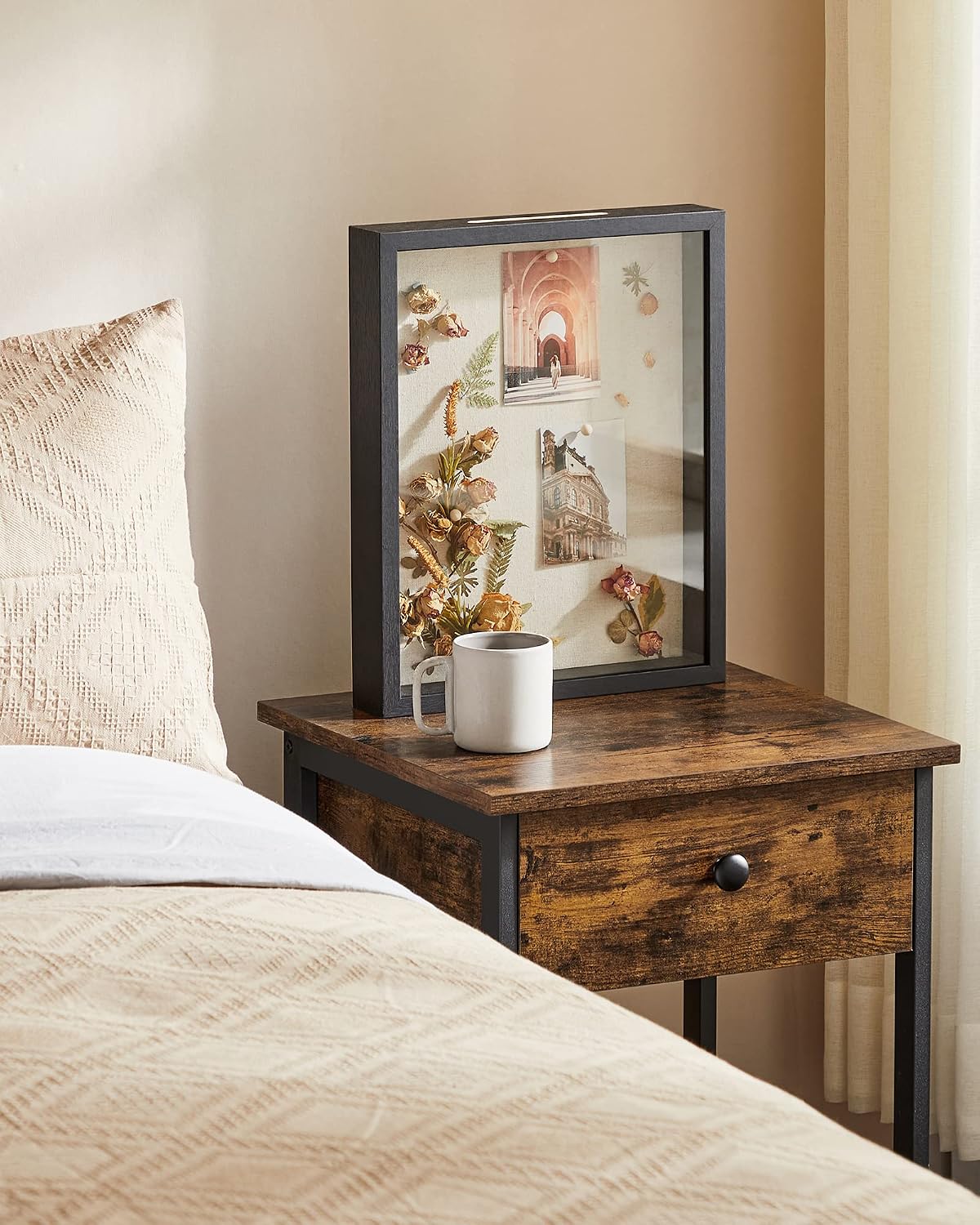 SONGMICS 11x14 Shadow Box Frame, with Top Slot and Glass Front | Picture Frame Display Case, Linen Fabric Backing, Push