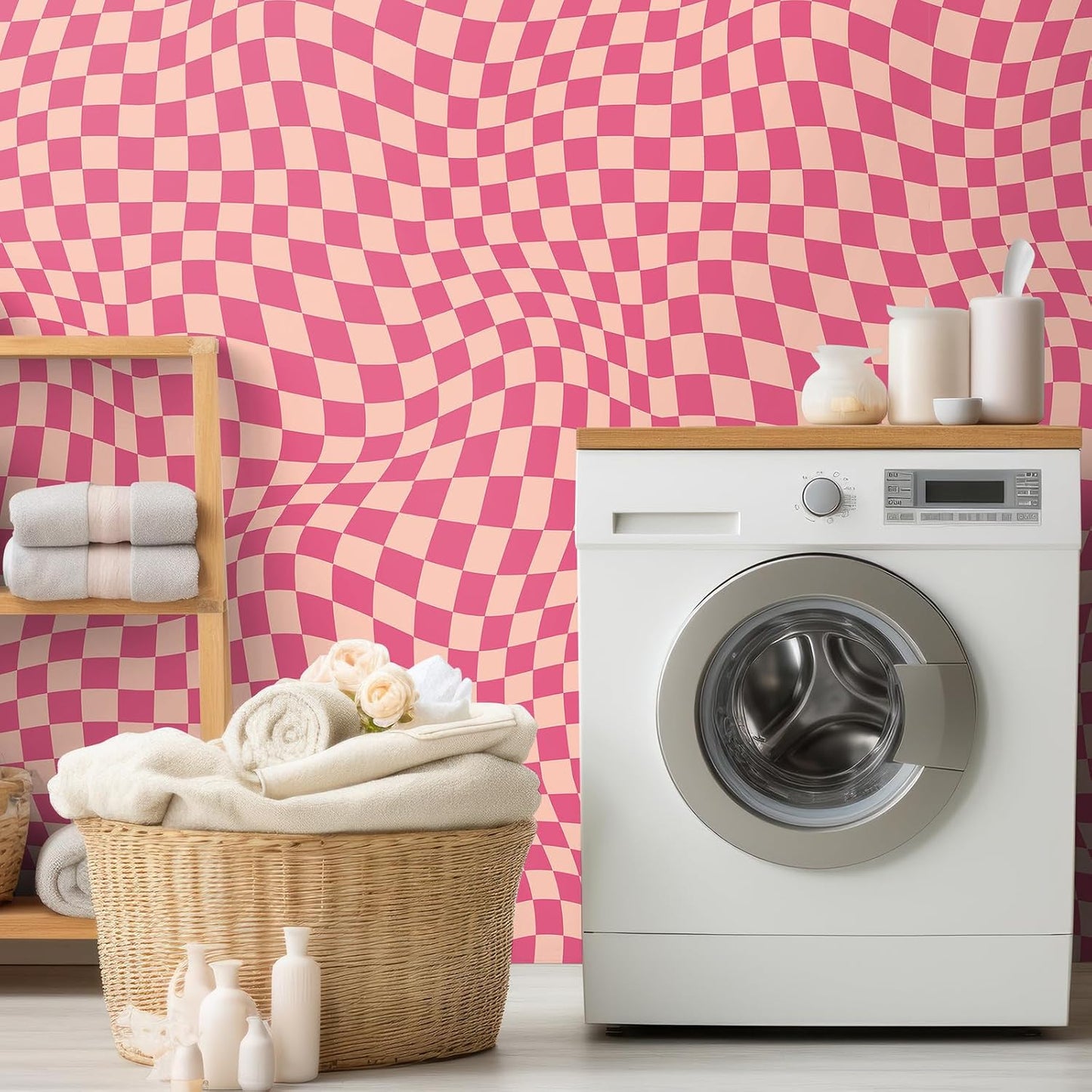 15.75''x118'' Checkered Peel and Stick Wallpaper Aesthetic Removable Contact Paper Preppy / Rose Red