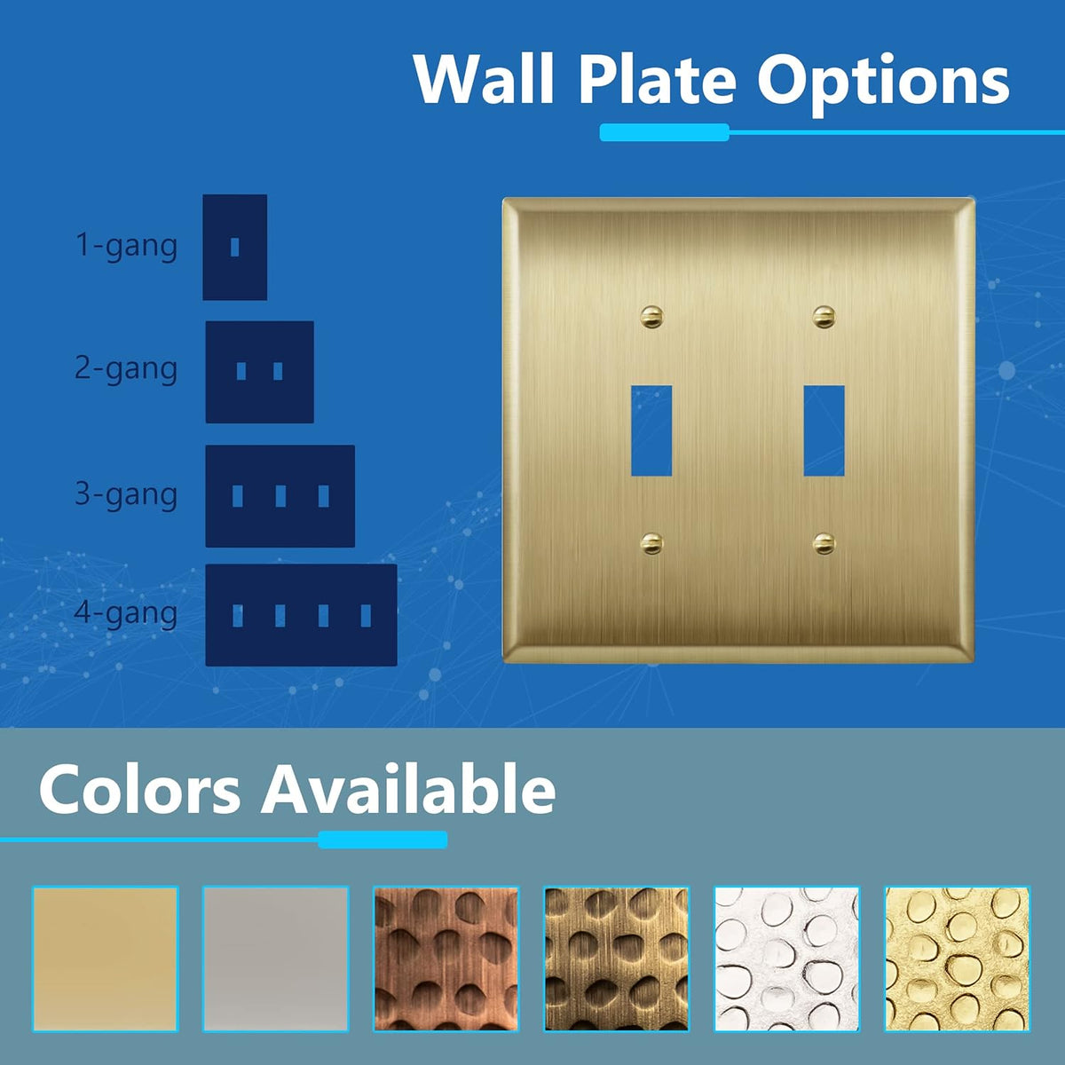 LIDER Toggle Light Switch Metal Wall Plate, Mid-Size 2-Gang, 2-Pack | Stainless Steel, Corrosion Resistant, Brushed