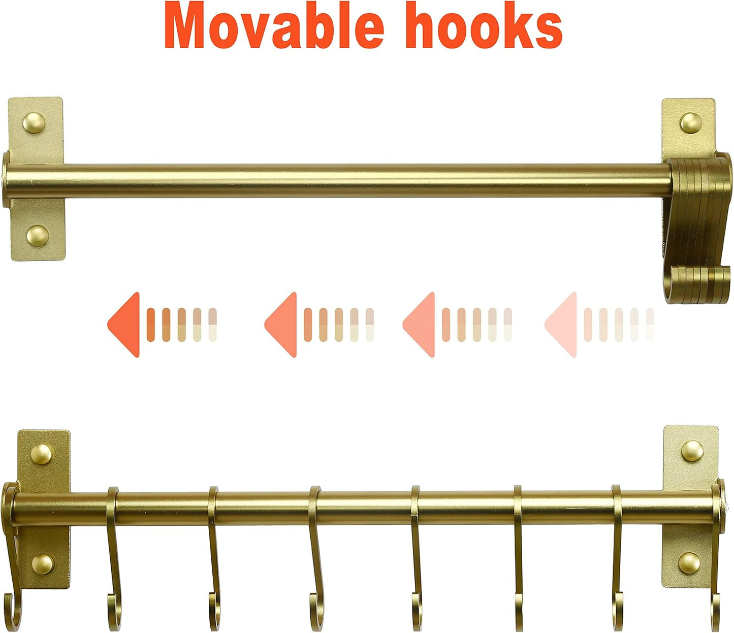 Kitchen Utensil Holder Hanger, Pot and Pan Rack Wall Mounted, Kitchen Rail with 8 Hooks for Hanging Cooking Utensils