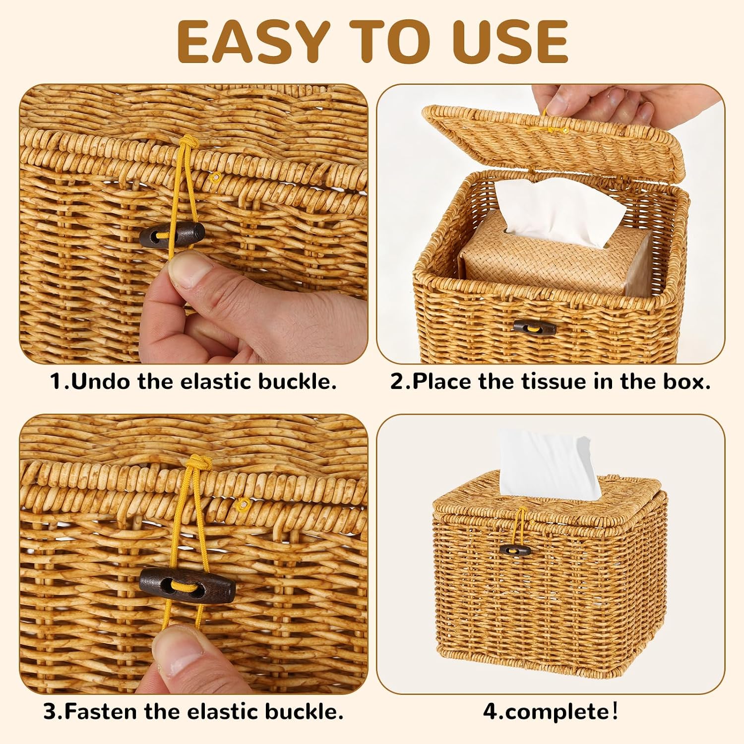 Square Plastic Rattan Facial Towel Container