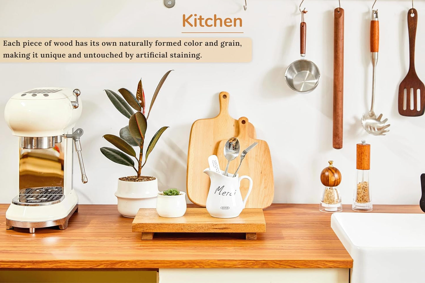 Medium 12" Acacia Wood Riser Pedestal Stand for Kitchen Counter | Farmhouse Wood Display Riser for Kitchen and Bathroom