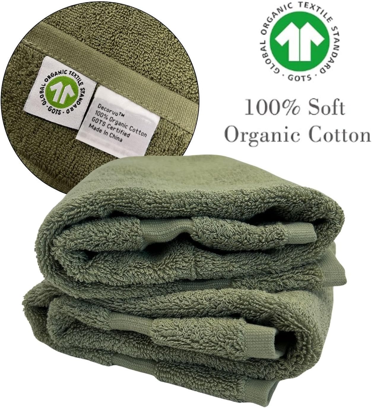 Sage with White Monogrammed Hand Towels for Bathroom - Set of 2 Letter A | Luxury Hotel Quality Initial Towels For