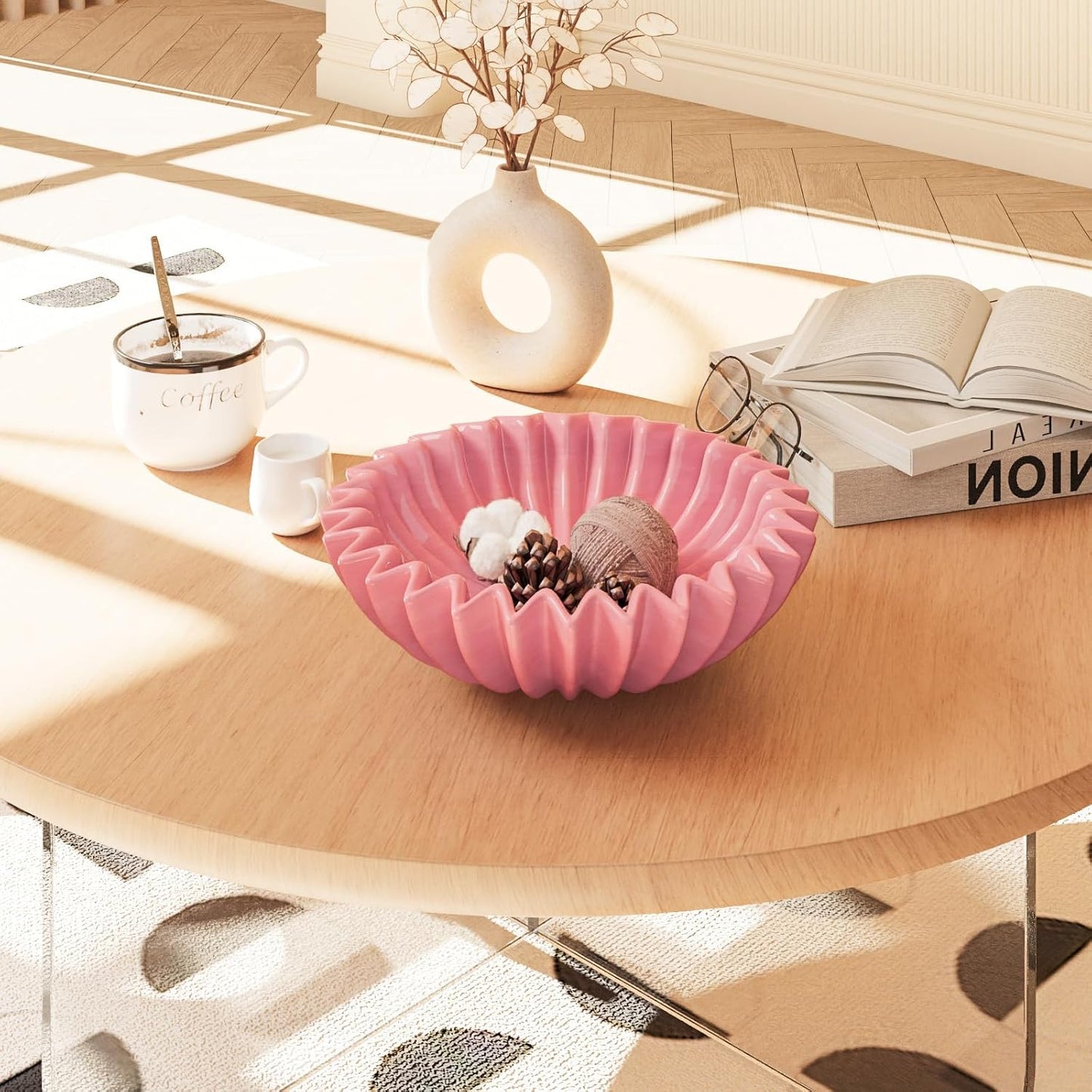 Large Ceramic Fruit Bowl Decorative Bowl / 9.5 Inches / Pink