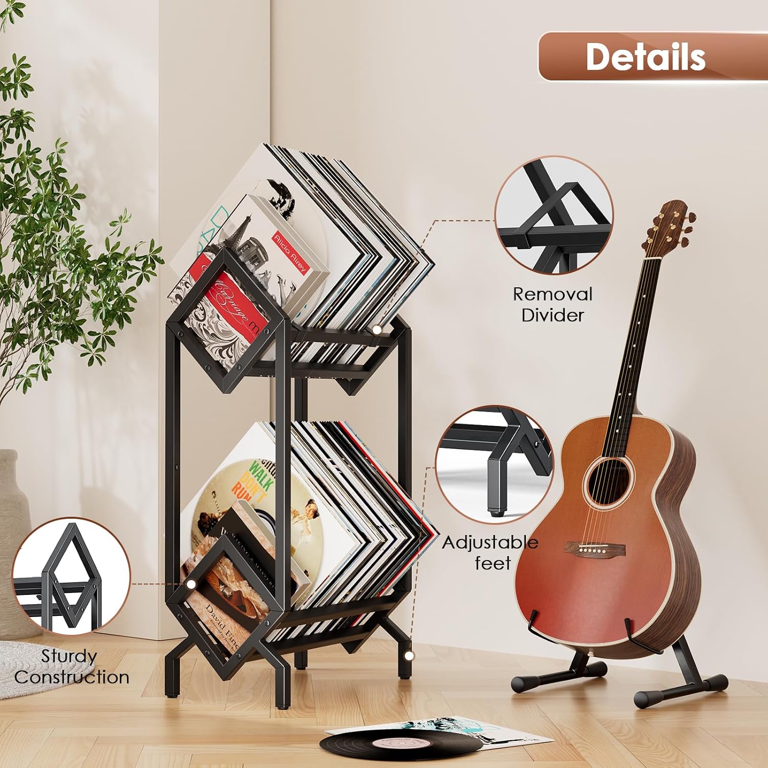 Vinyl Record Storage Rack, Record Holder 160-200 LP Storage Shelf Display Stand for Albums Books Magazines Files, Matte