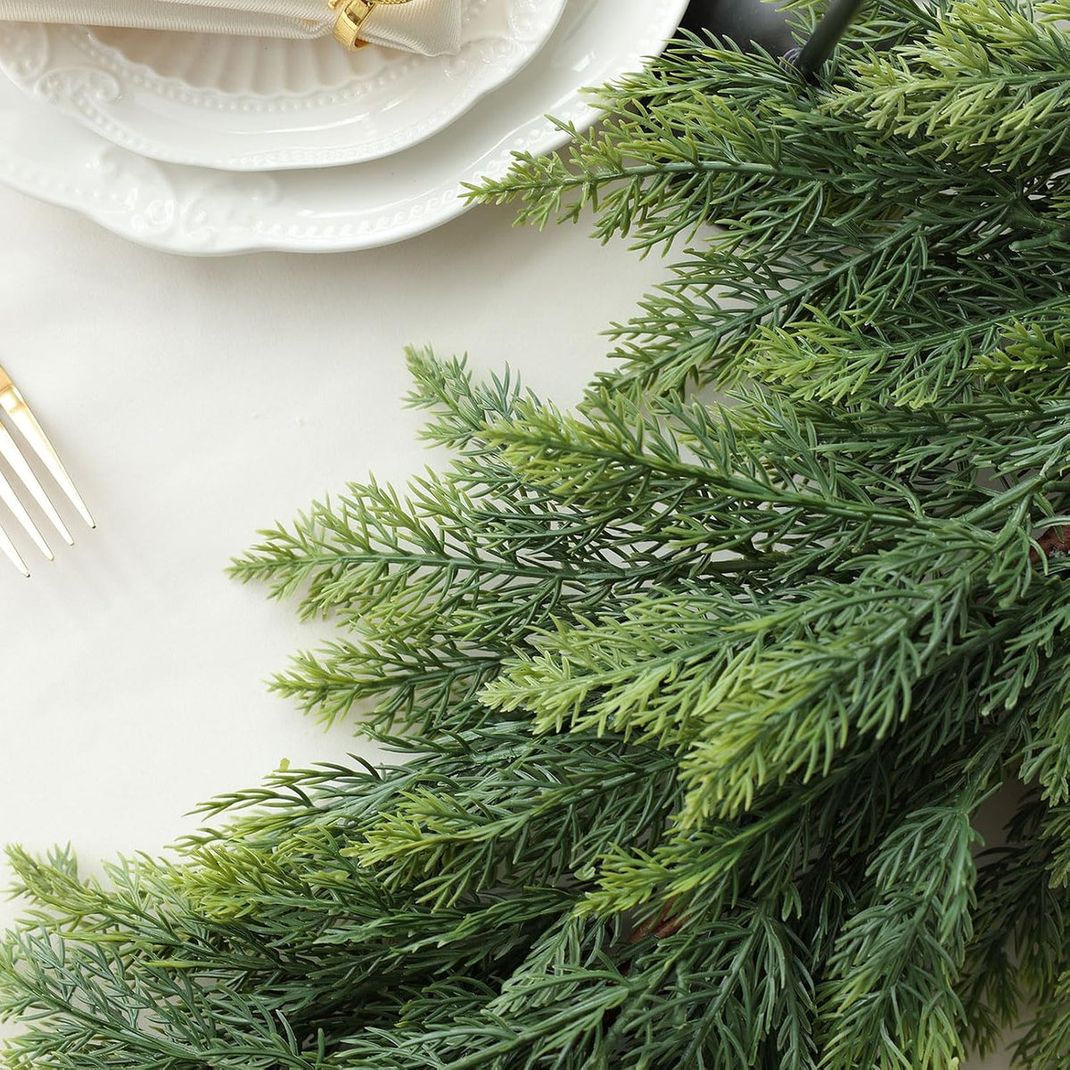 MIZII Christmas Garlands 10FT Thick Artificial Pine Garland Real Touch Green Faux Pines Vine Greenery Garland Christmas