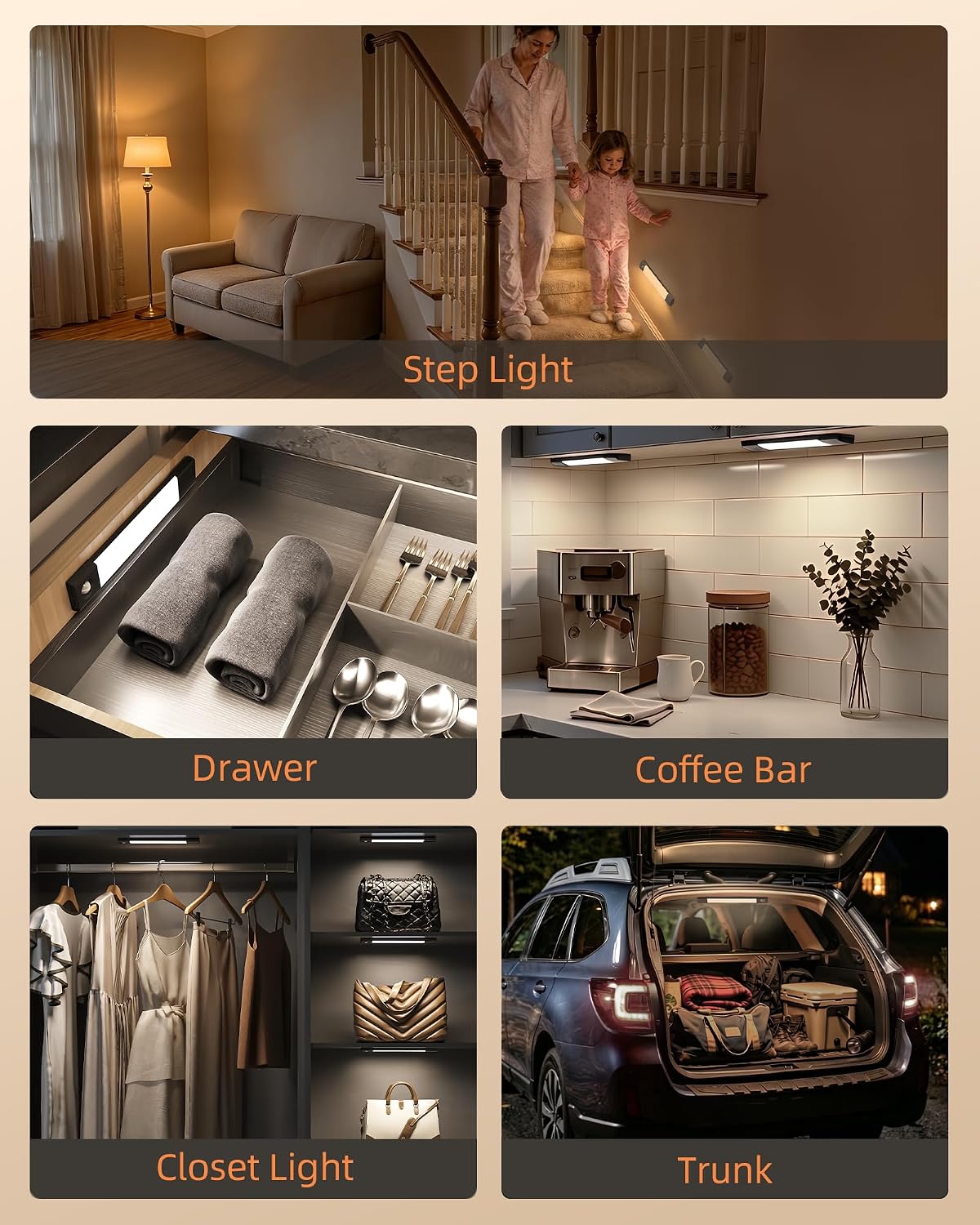 EZVALO Under Cabinet Lighting, Wireless Closet Lights, 50 LED Rechargeable Motion Sensor Light, Dimmable, 3 Color