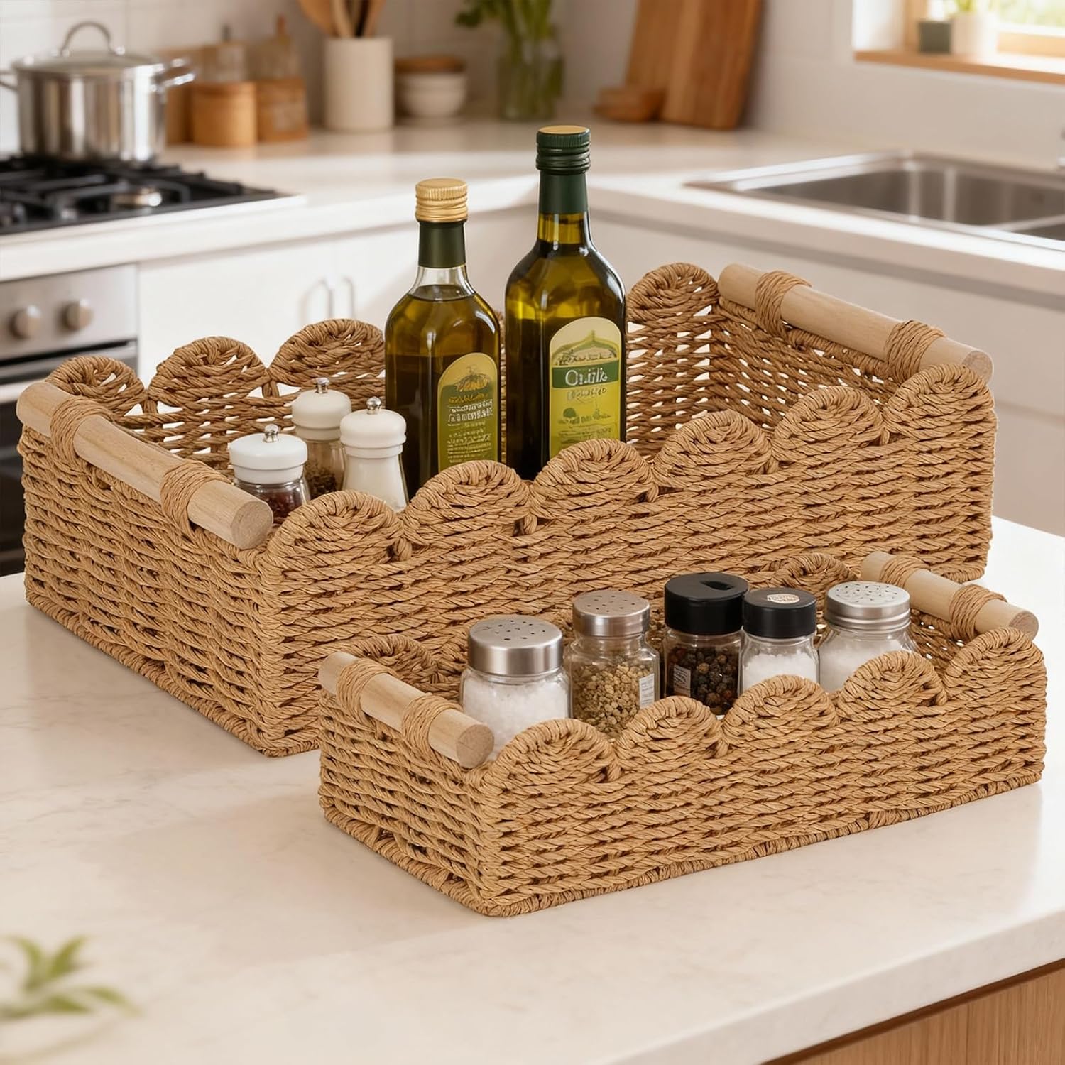Paper Rope Scalloped Edge Decor Baskets / Set of 2